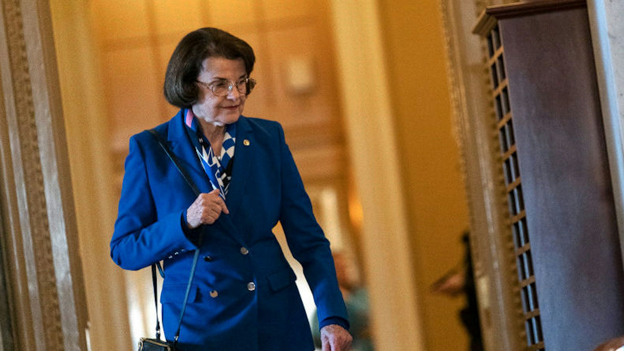 U.S. SenatorDianne Feinstein (D-CA) enters the Senate chamber in the U.S. Capitol on February 3, 2020 in Washington D.C., United States. Closing arguments begin Monday after the Senate voted to block witnesses from appearing in the impeachment trial. The final vote is expected on Wednesday. (Photo by Alex Edelman/Getty Images)