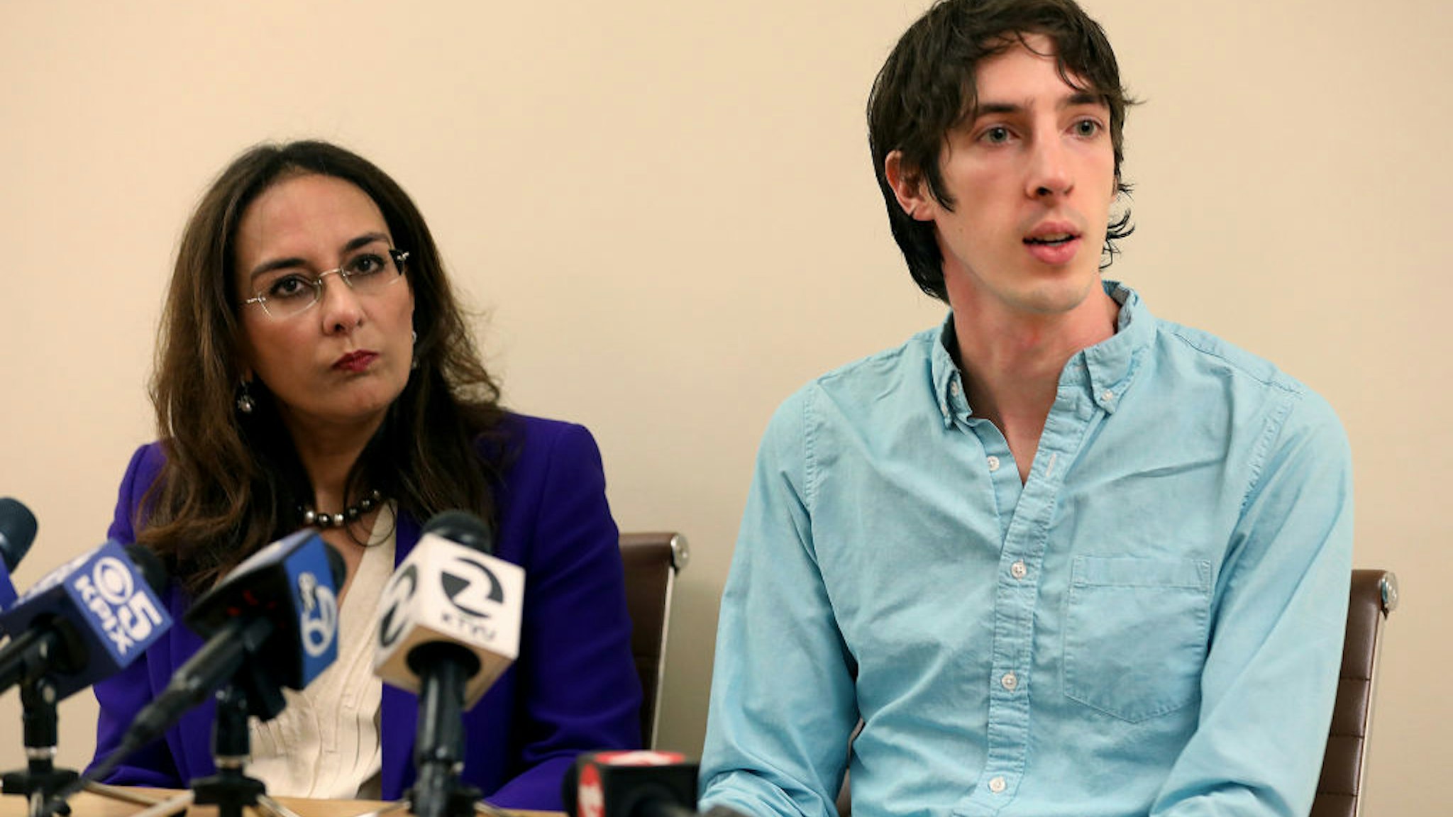 James Damore, a former Google employee who wrote a controversial diversity memo, appears alongside attorney Harmeet Dhillon during a press conference Monday, Jan. 8, 2018, in San Francisco, Calif., announcing a lawsuit against his former employer.