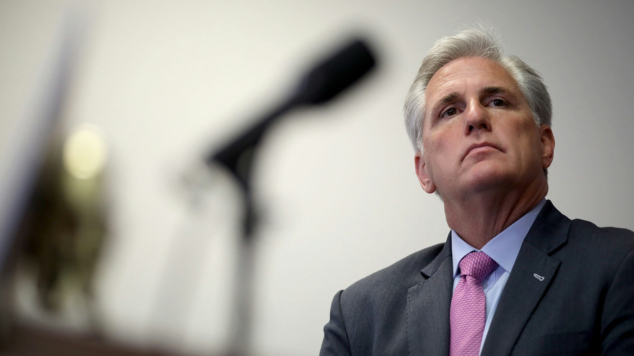 WASHINGTON, DC - JULY 24: House Majority Leader Kevin McCarthy (R-CA) participates in a weekly press conference with Republican House leaders at the U.S. Capitol July 24, 2018 in Washington, DC. When asked about U.S. President Donald Trump's threat of revoking security privileges of political opponents, Speaker of the House Paul Ryan said he thought Trump was "trolling" his political opponents. (Photo by Win McNamee/Getty Images)