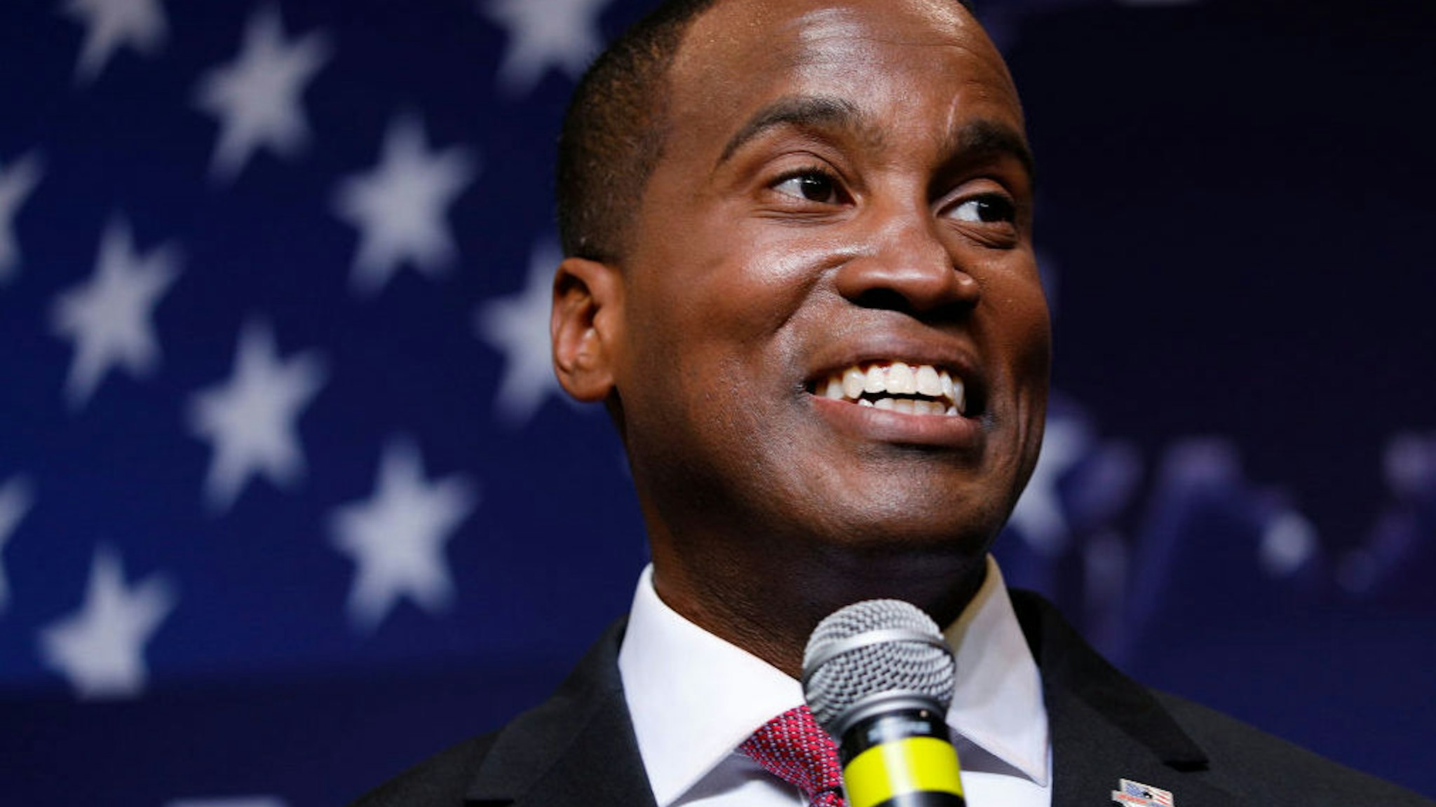 John James, Michigan GOP Senate candidate, speaks at an election night event after winning his primary election at his business, James Group International August 7, 2018 in Detroit, Michigan.
