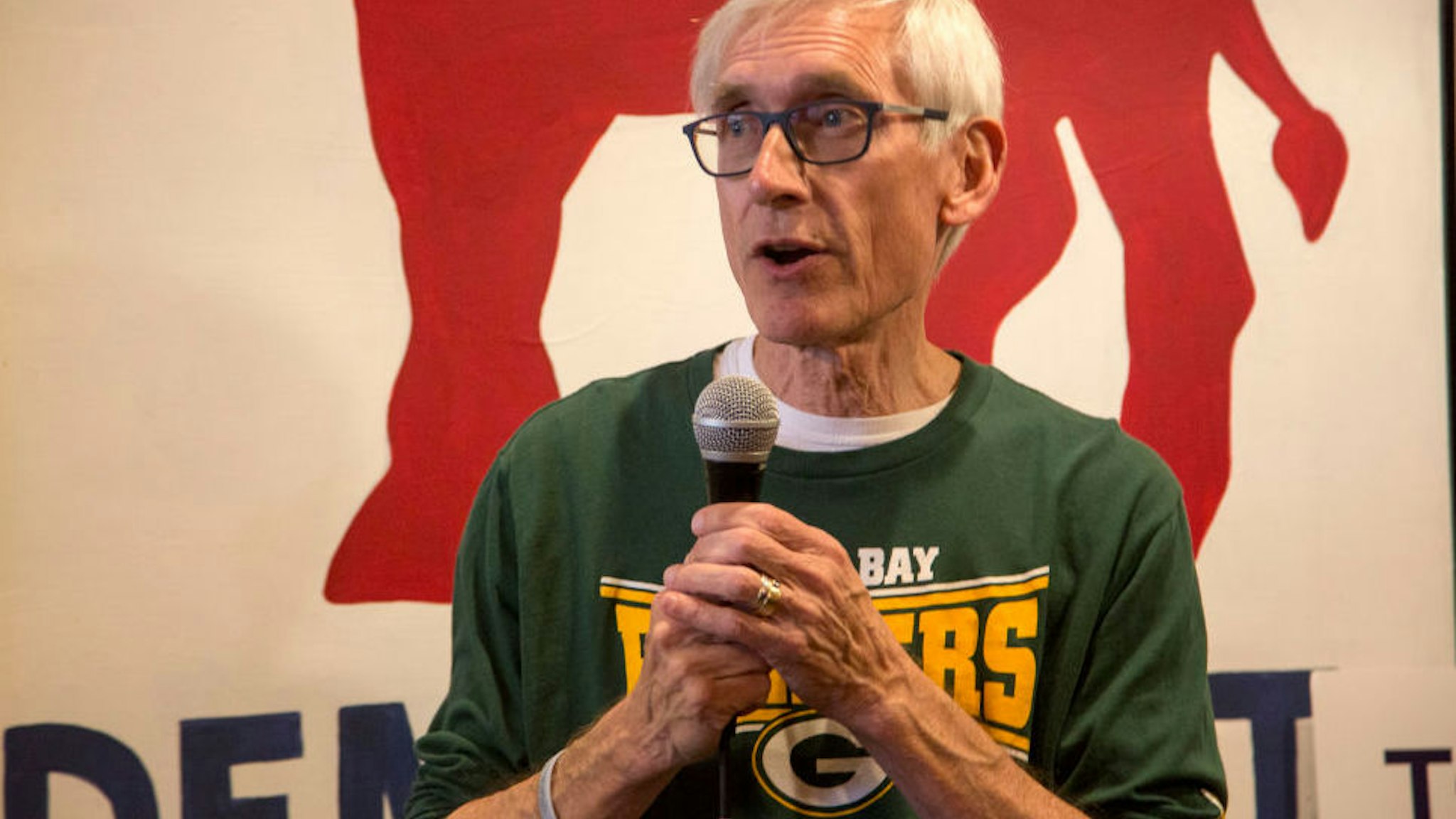 Democratic candidate for Wisconsin Governor, Tony Evers speaks to supporters at the Racine County Democratic office on November 4, 2018 in Racine, Wisconsin.