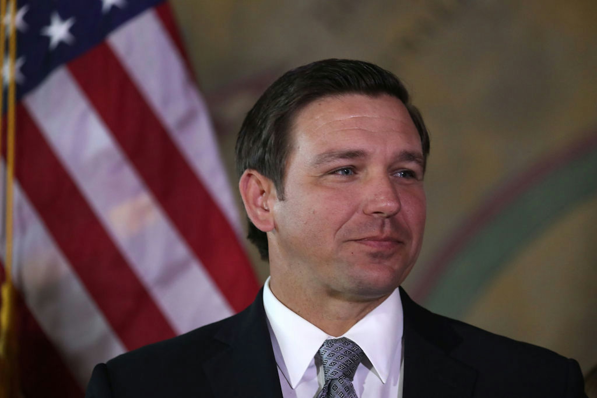 Ron DeSantis attends an event at the Freedom Tower where he named Barbara Lagoa to the Florida Supreme Court on January 09, 2019 in Miami, Florida.