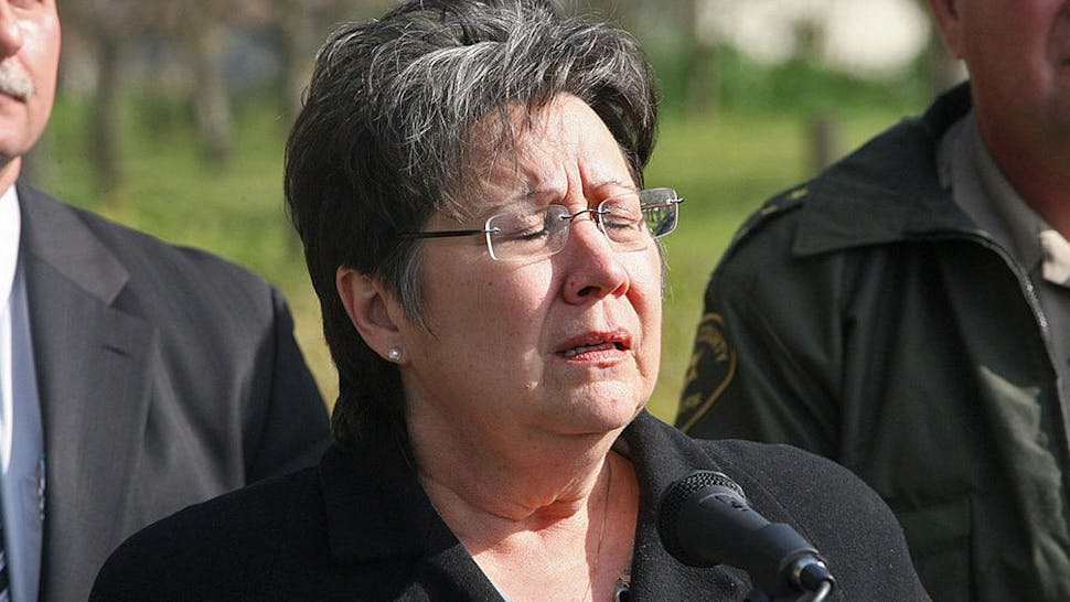 Sheriff Margaret Mims Fresno County Sheriff Margaret Mims (middle) closes her eyes during an emotional news conference concerning an ongoing standoff near Minkler, California, on Thursday, February 25, 2010.