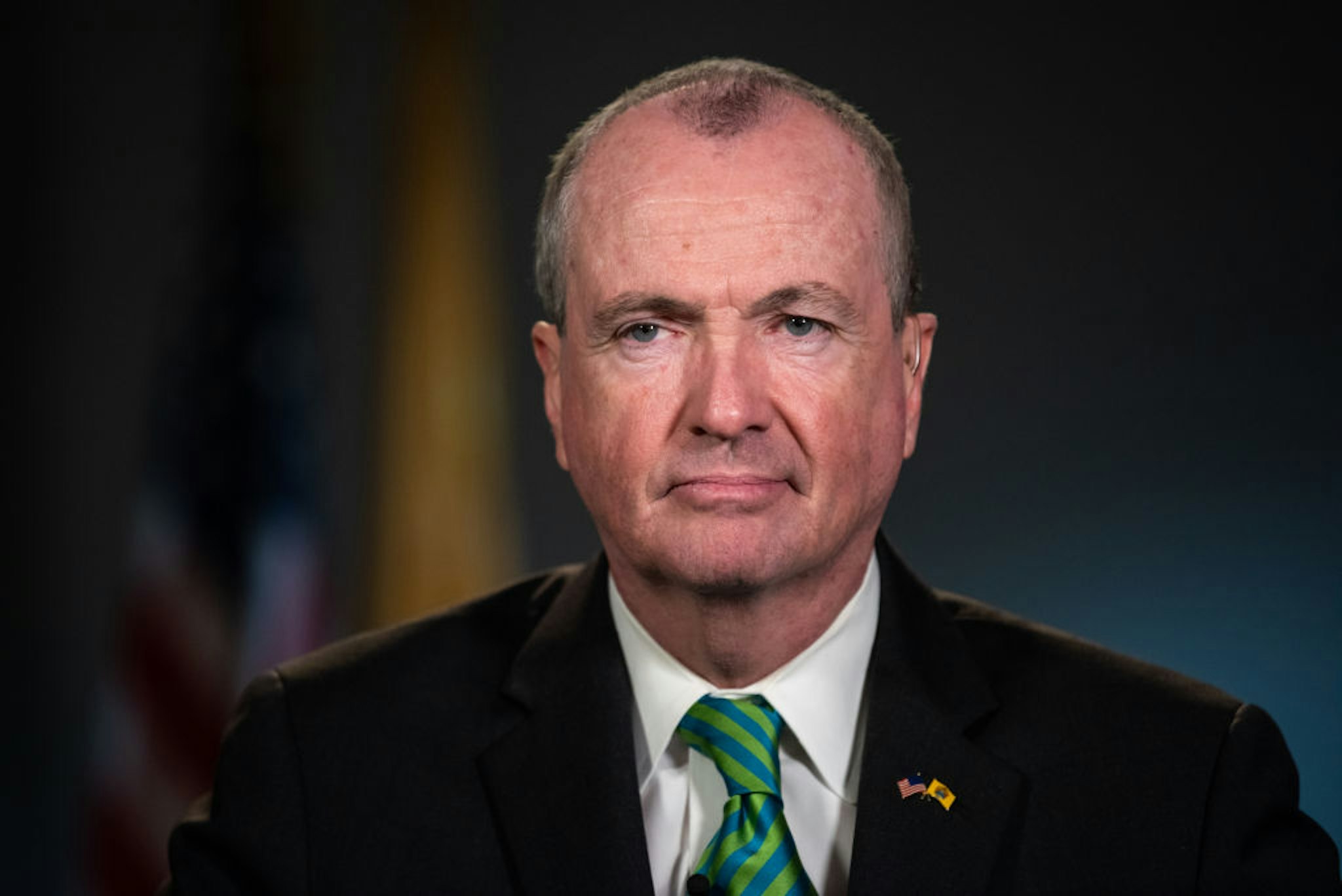 Phil Murphy, Governor of New Jersey, listens during a Bloomberg Television interview in Newark, New Jersey, U.S., on Friday, March 8, 2019.