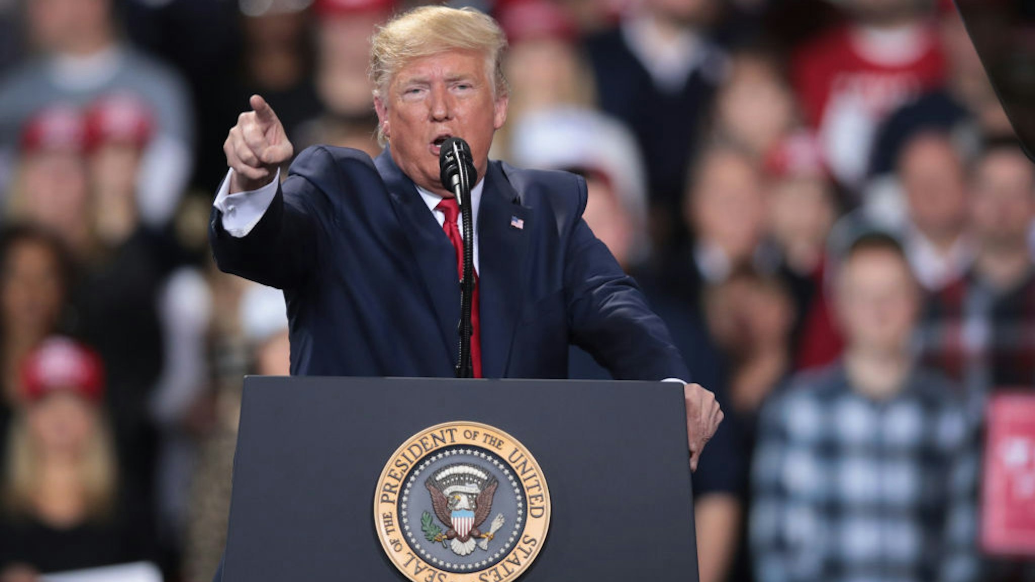 President Donald Trump addresses his impeachment during a Merry Christmas Rally at the Kellogg Arena on December 18, 2019 in Battle Creek, Michigan.