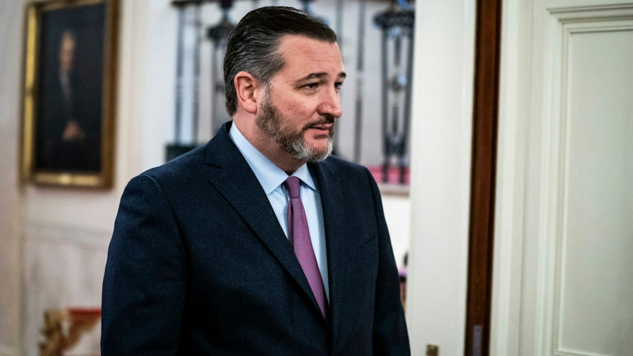 Sen. Ted Cruz, R-Texas, arrives moments before President Donald J. Trump and Prime Minister of the State of Israel Benjamin Netanyahu arrive to announce a long-awaited Israeli-Palestinian peace package in the East Room at the White House on Tuesday, Jan 28, 2020 in Washington, DC.