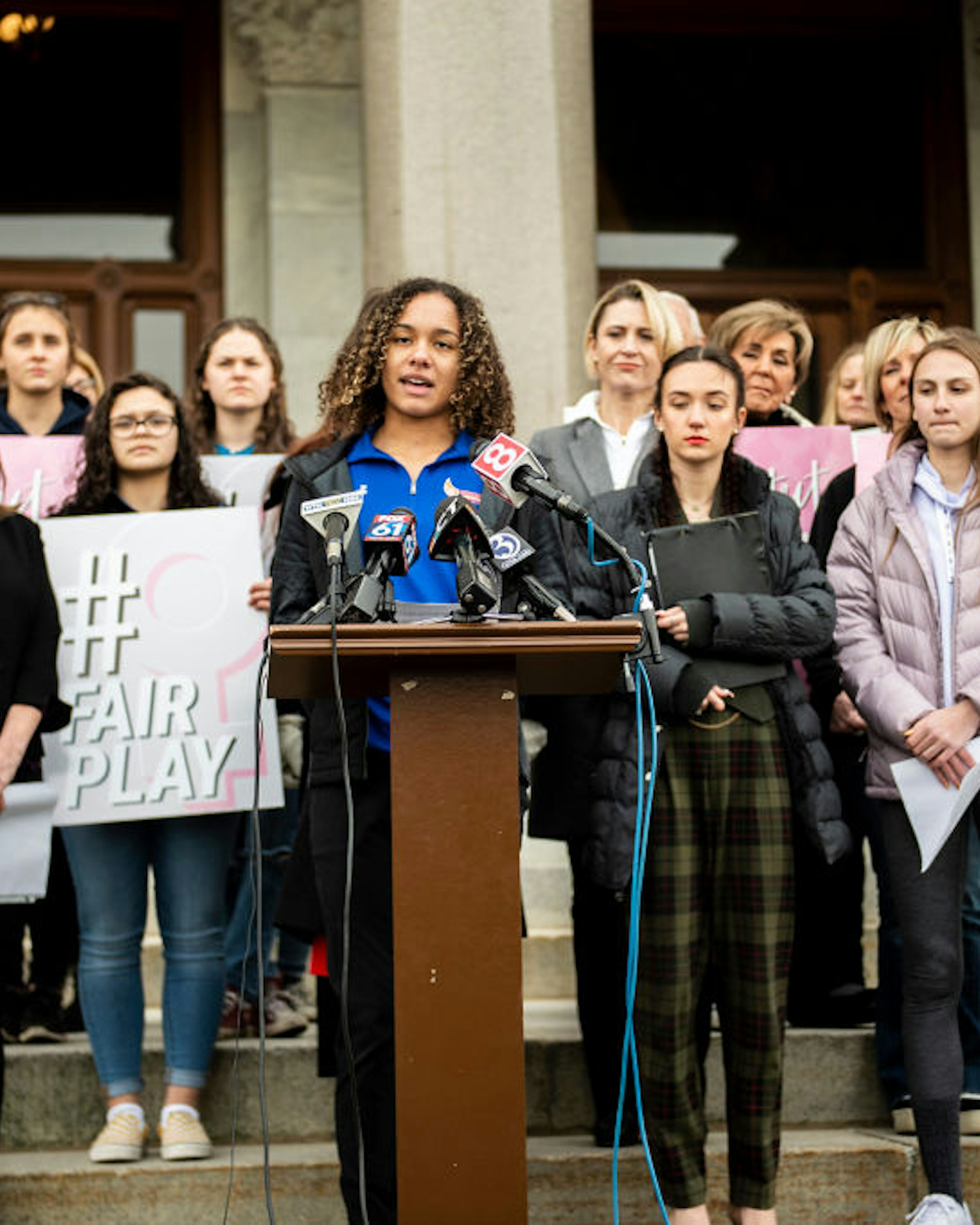 Danbury High School sophomore Alanna Smith speaks during a press conference at the Connecticut State Capitol Wednesday, Feb. 12, 2020, in downtown Hartford, Conn.