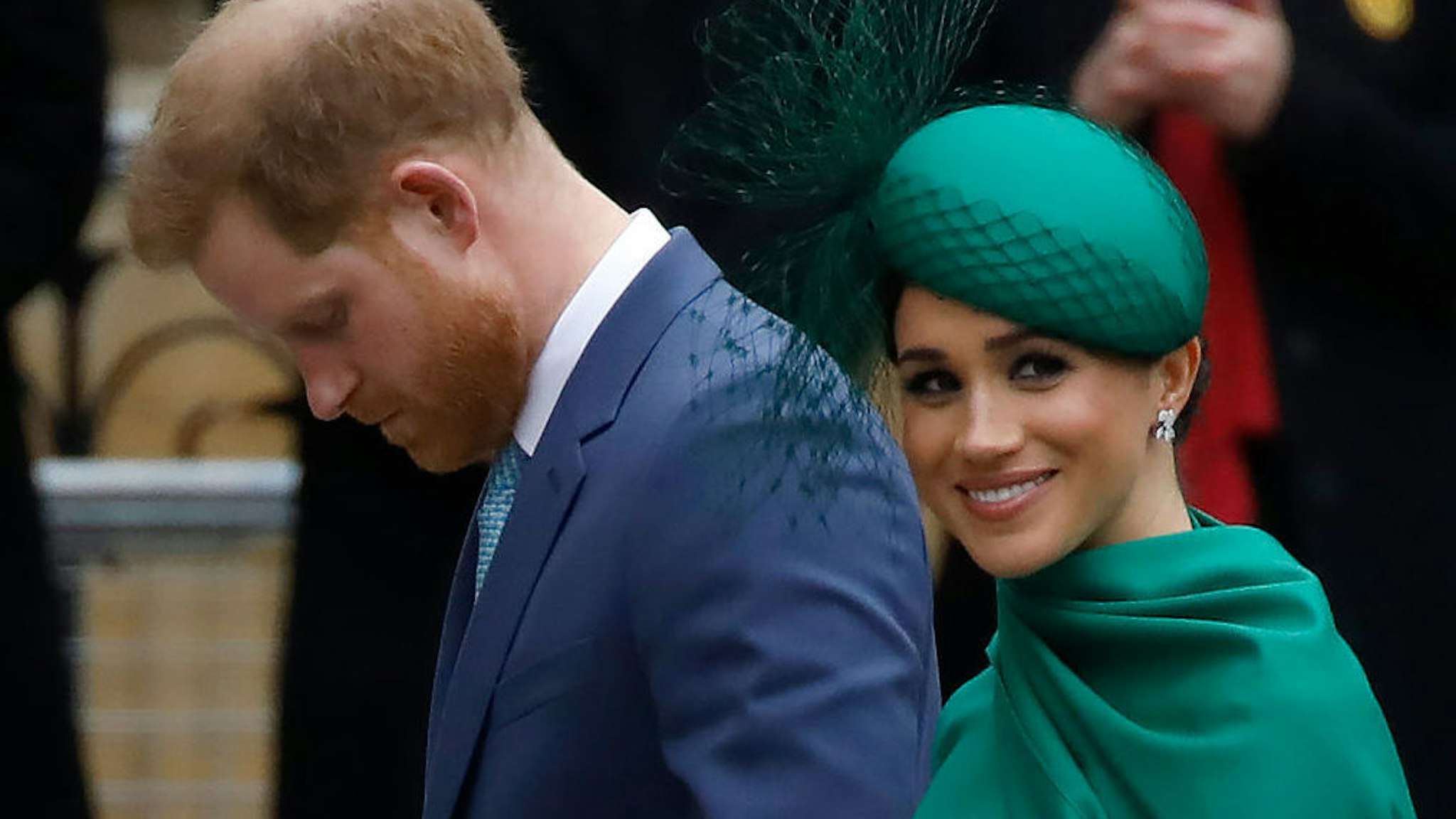 Britain's Prince Harry, Duke of Sussex, (L) and Meghan, Duchess of Sussex arrive to attend the annual Commonwealth Service at Westminster Abbey in London on March 09, 2020.