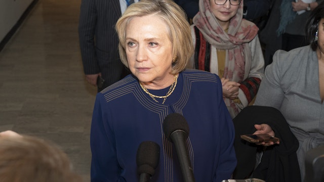 NEW YORK, UNITED STATES - 2020/03/10: Former Secretary of State Hillary Clinton addresses press after meeting on womens rights in Afghanistan at UN Headquarters. (Photo by Lev Radin/Pacific Press/LightRocket via Getty Images)