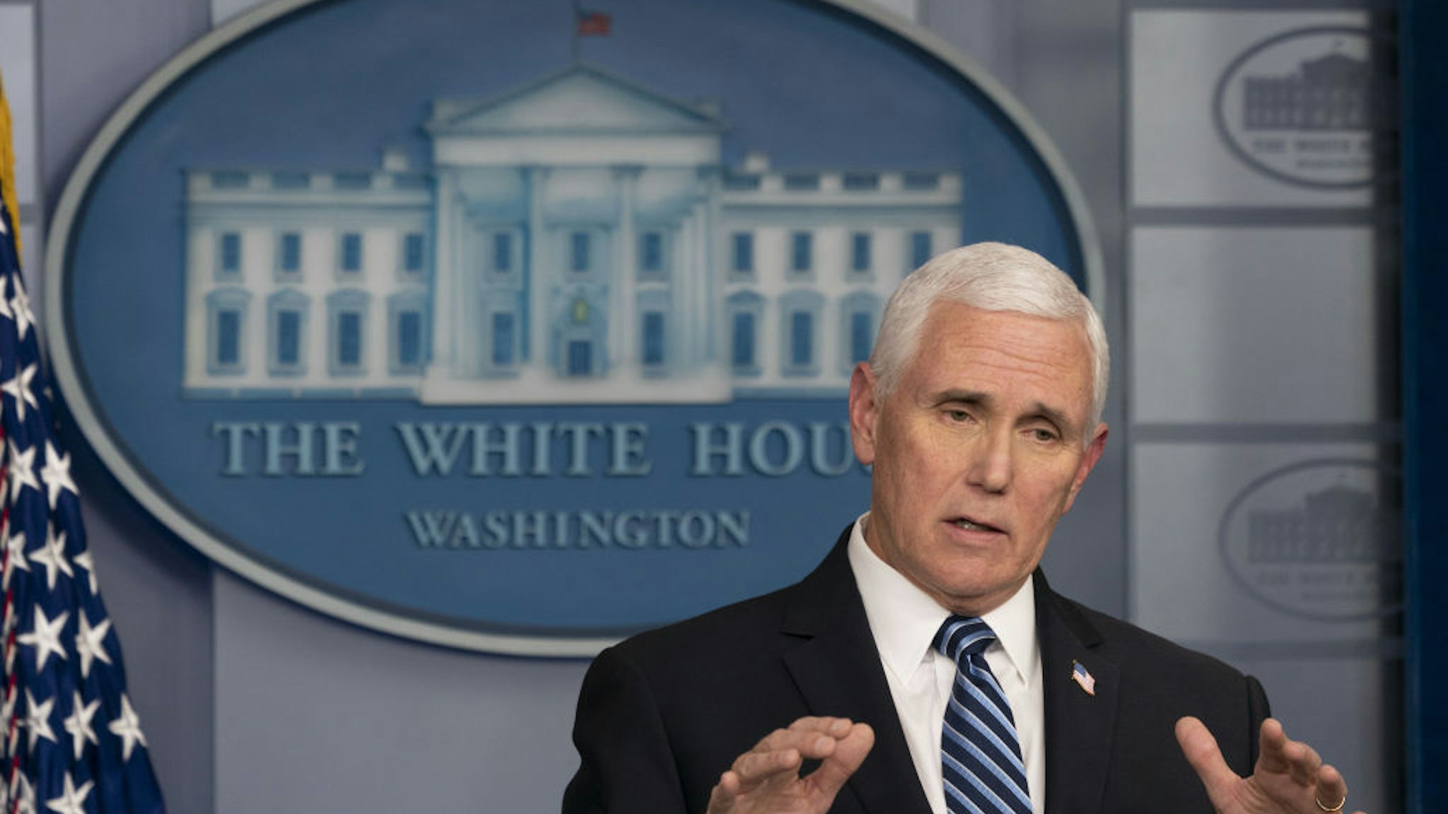 U.S. Vice President Mike Pence speaks during a news conference in the White House in Washington, D.C., U.S., on Friday, April 24, 2020.