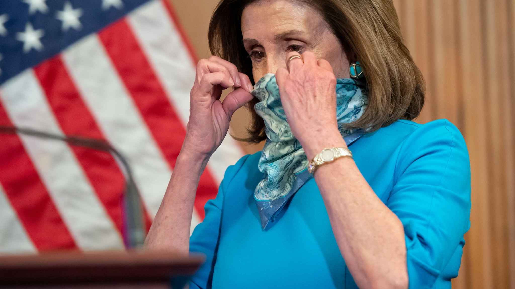 US Speaker of the House Nancy Pelosi arrives to speaks about the coronavirus pandemic during her weekly press conference at the US Capitol in Washington, DC, May 7, 2020. (Photo by SAUL LOEB / AFP) (Photo by SAUL LOEB/AFP via Getty Images)