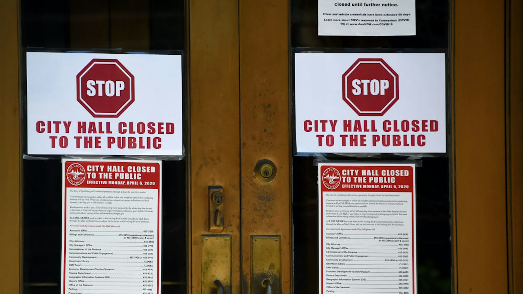 The Lynchburg, Virginia, City Hall is closed during the outbreak of COVID-19 coronavirus, on May 5, 2020.