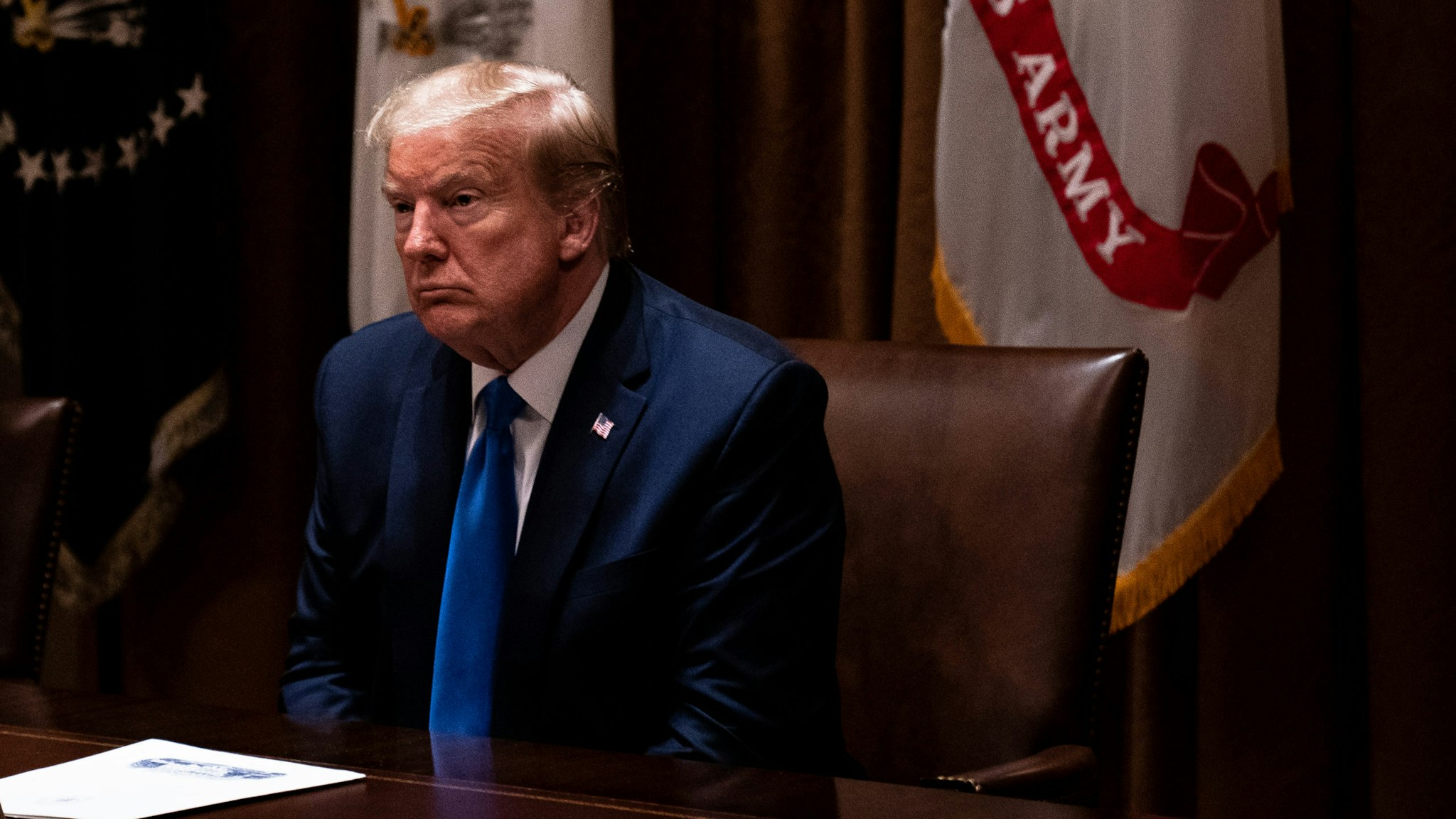 WASHINGTON, DC - MAY 09: President Donald Trump participates in a meeting with Senior Military Leadership and the National Security Team in the Cabinet Room of the White House in Washington DC, May 9th, 2020. (Photo by Anna Moneymaker-Pool/Getty Images)