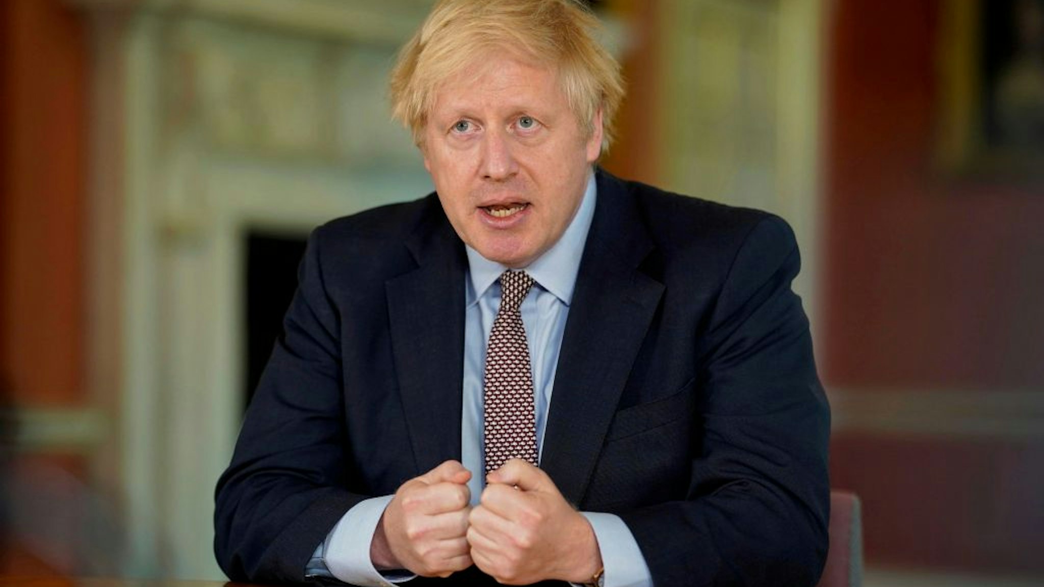 Prime Minister Boris Johnson records a televised message to the nation released on May 10, 2020 in London, England.