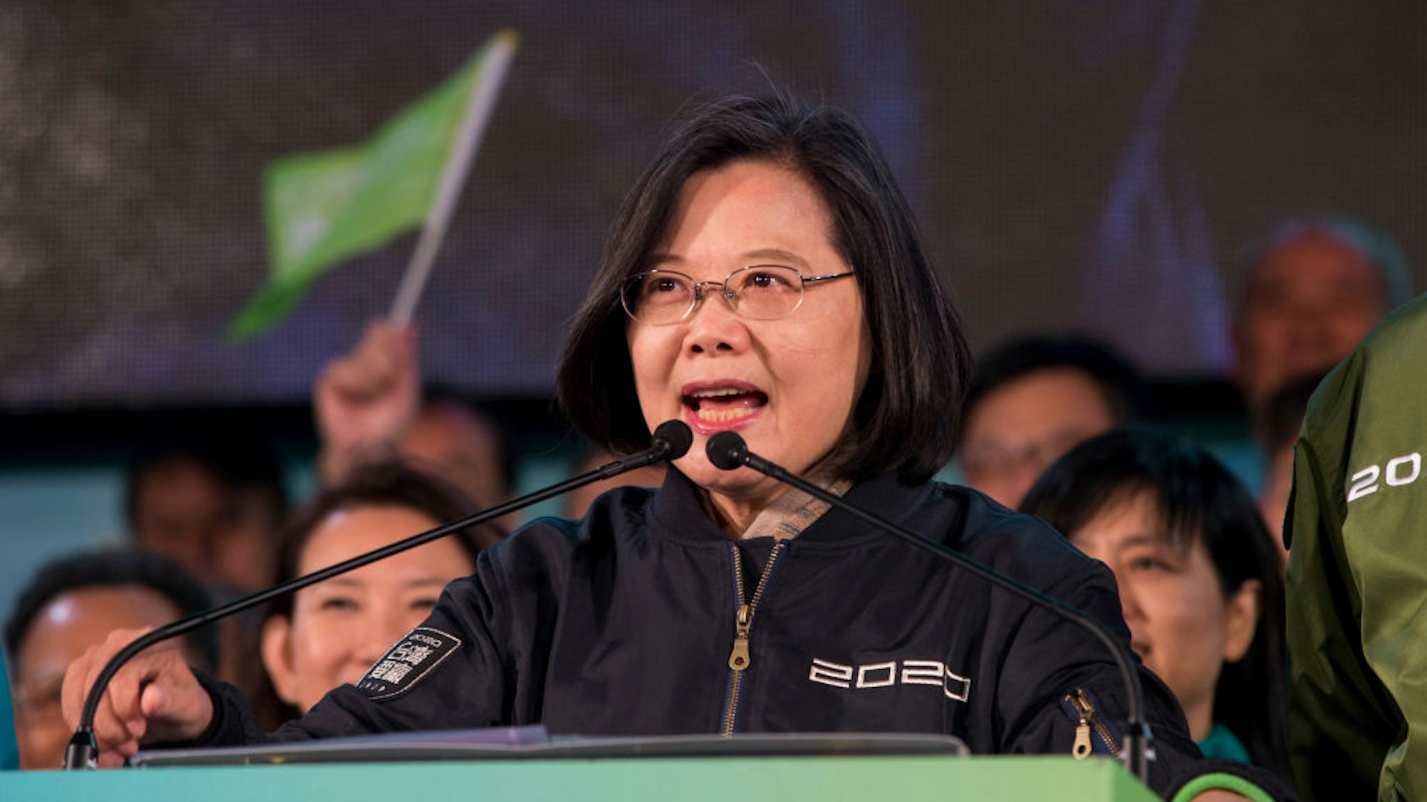 Taiwanese President, Tsai Ing Wen on stage speaking during an election campaign. President Tsai Ing-wen of the ruling Democratic Progressive Party (DPP), continues on her campaign tour for her second term running.