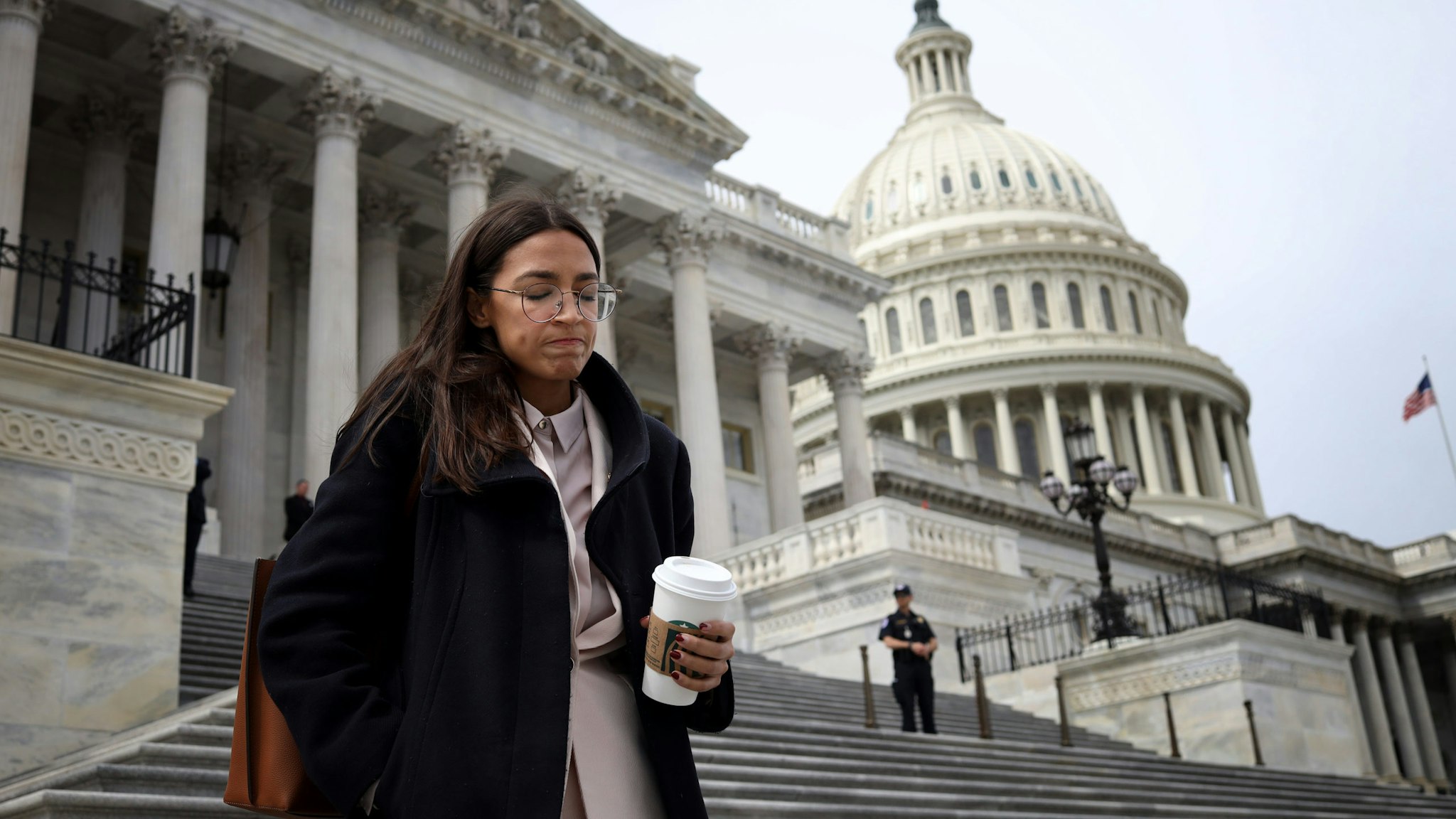 WASHINGTON, DC - MARCH 27: Rep. Alexandria Ocasio-Cortez (D-NY) leaves the U.S. Capitol after passage of the stimulus bill known as the CARES Act on March 27, 2020 in Washington, DC. The stimulus bill is intended to combat the economic effects caused by the coronavirus pandemic. (Photo by Win McNamee/Getty Images)