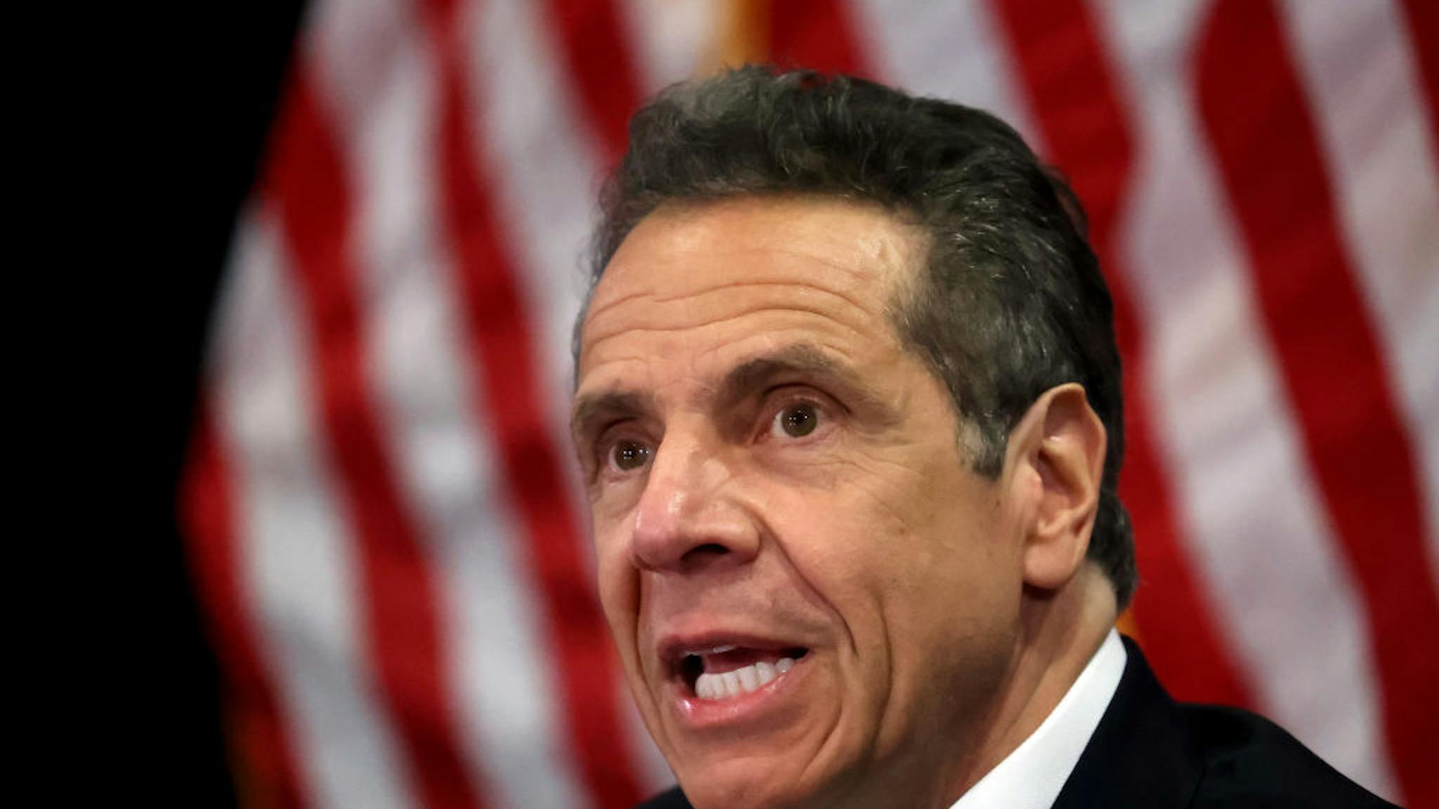 NY Governor Cuomo Holds Coronavirus Briefing At Northwell Feinstein Institute For Medical Research New York Governor Andrew Cuomo speaks during a Coronavirus Briefing At Northwell Feinstein Institute For Medical Research on May 06, 2020 in Manhasset, New York.