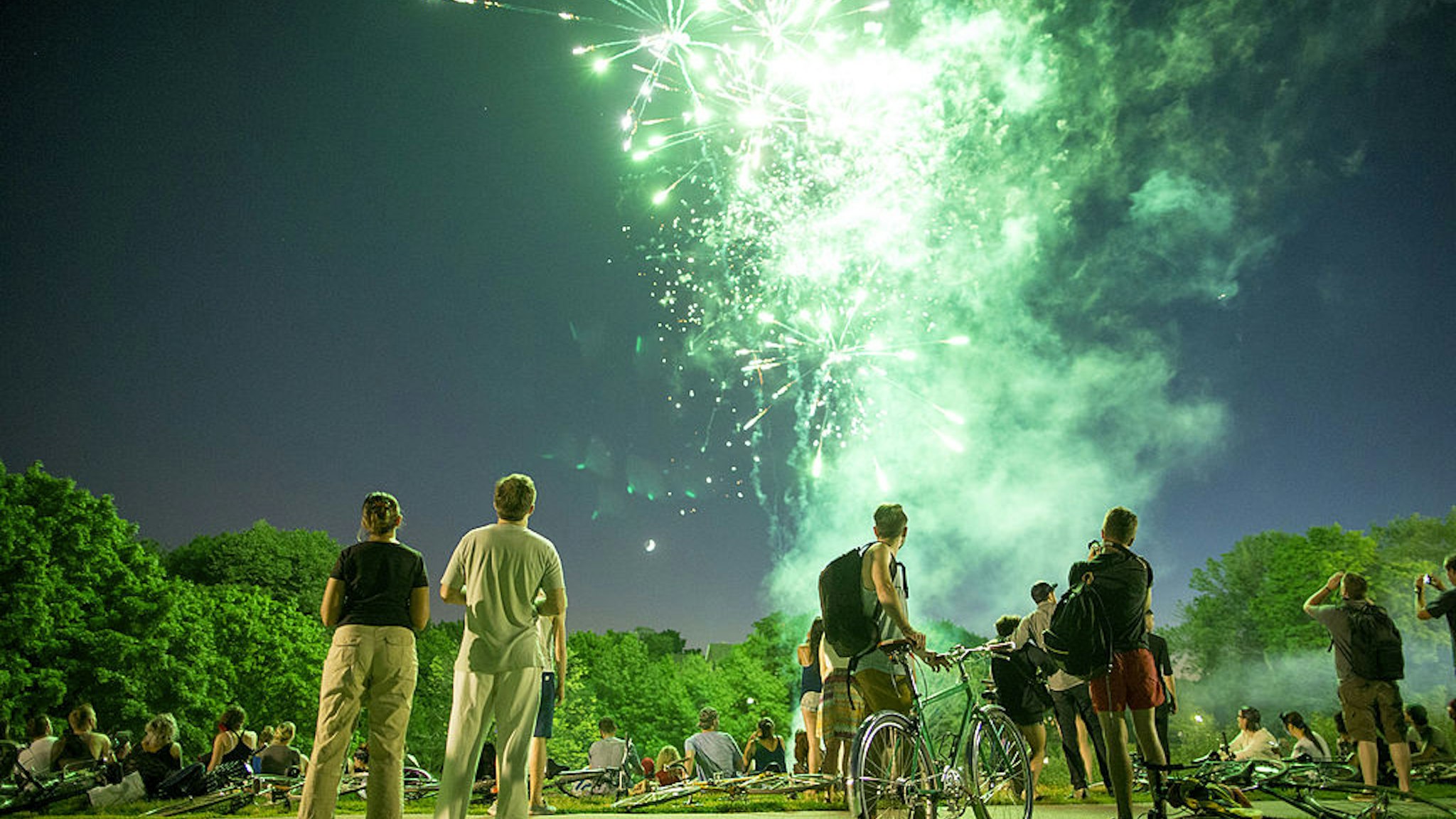 People set off fireworks at Trinity Bellwoods Park on Canada Day.