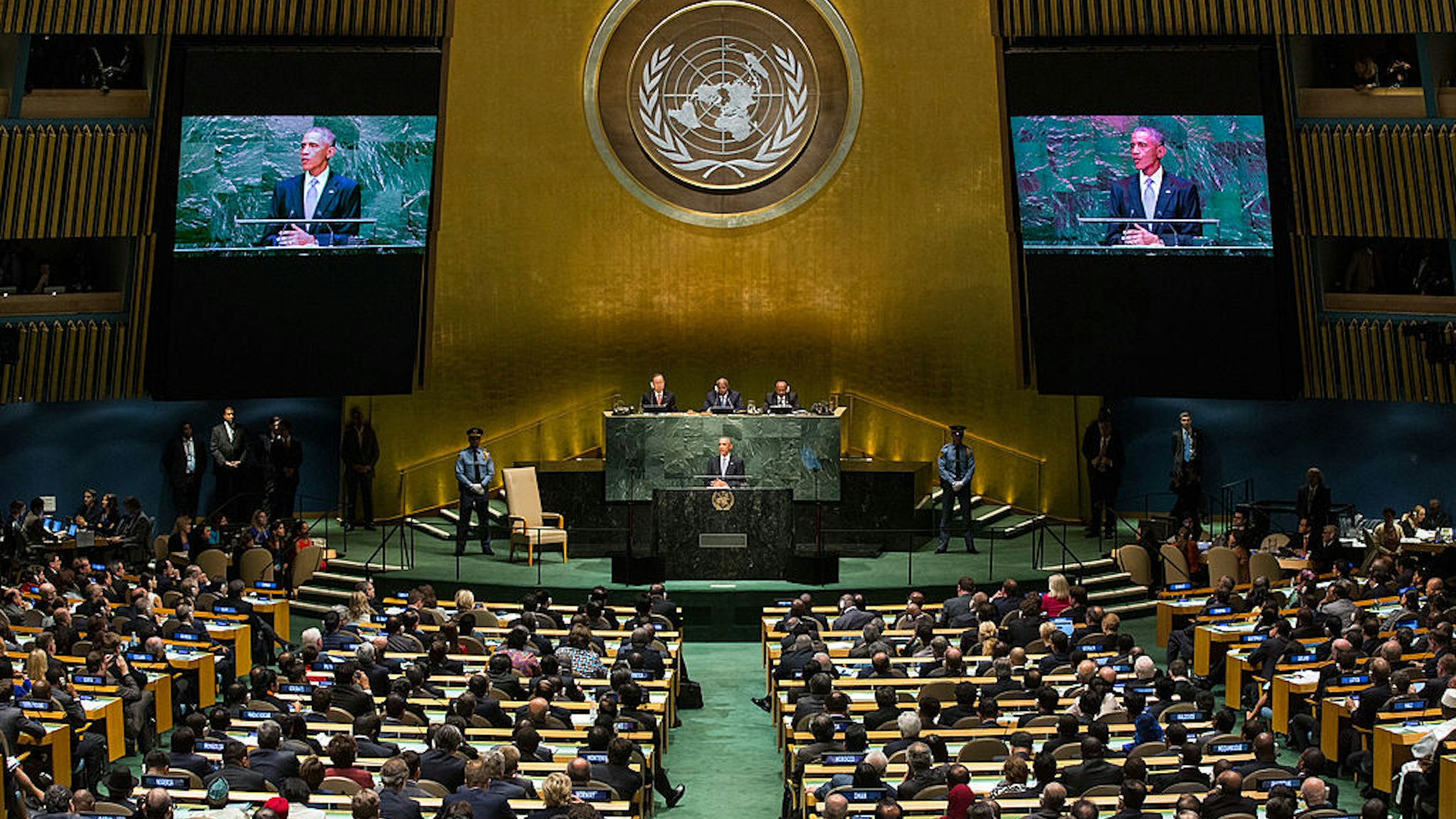 U.S. President Barack Obama speaks at the 69th United Nations General Assembly at United Nations Headquarters on September 24, 2014 in New York City.
