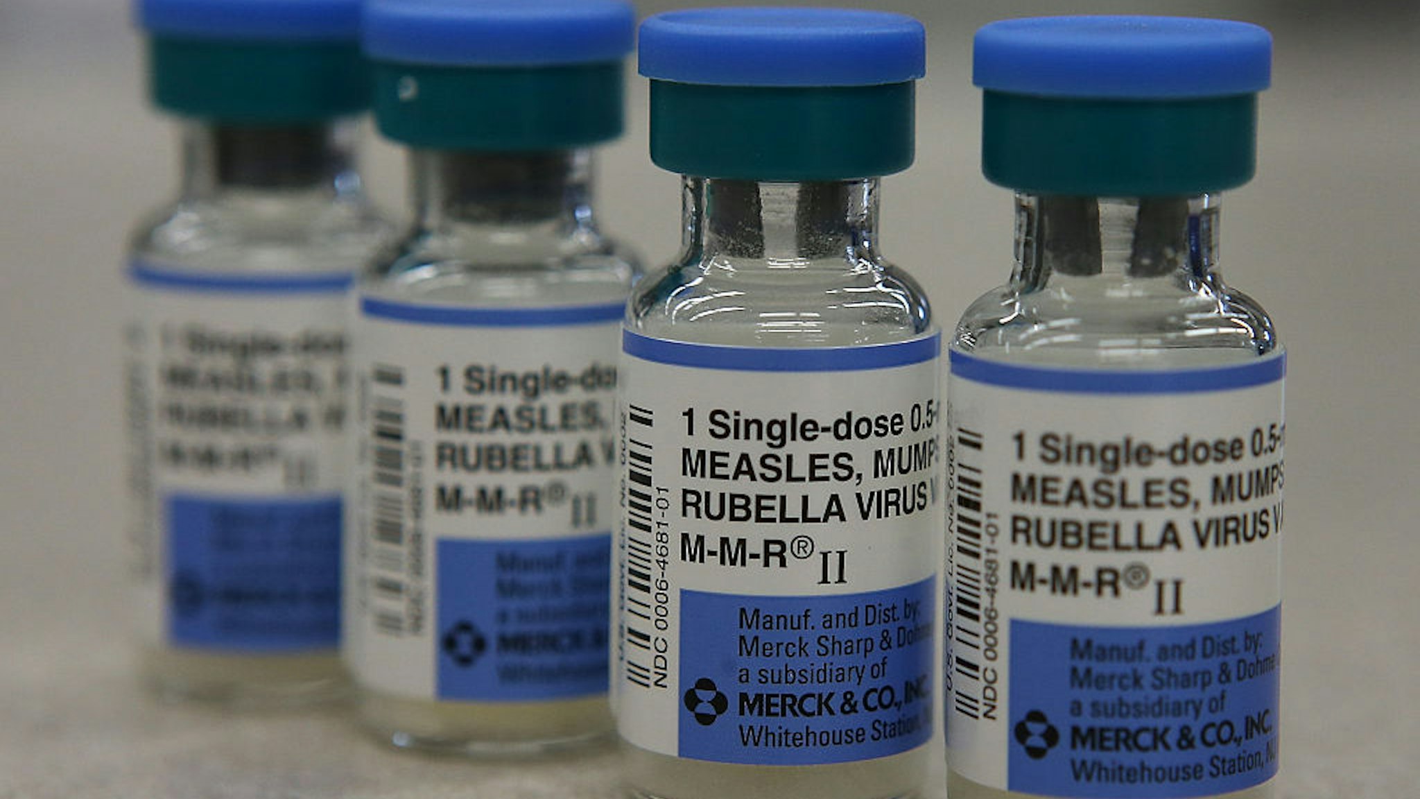 vials of measles, mumps and rubella vaccine are displayed on a counter at a Walgreens Pharmacy on January 26, 2015 in Mill Valley, California.