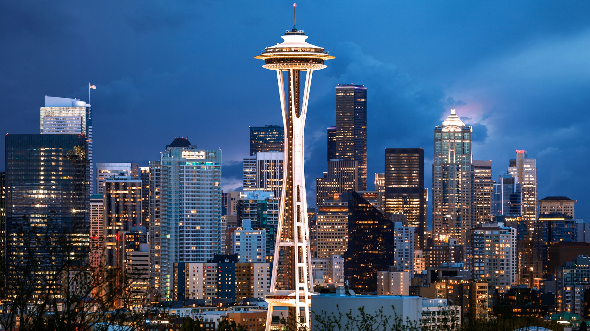 Stormy Sky, Space Needle, Seattle, Washington, America - stock photo
