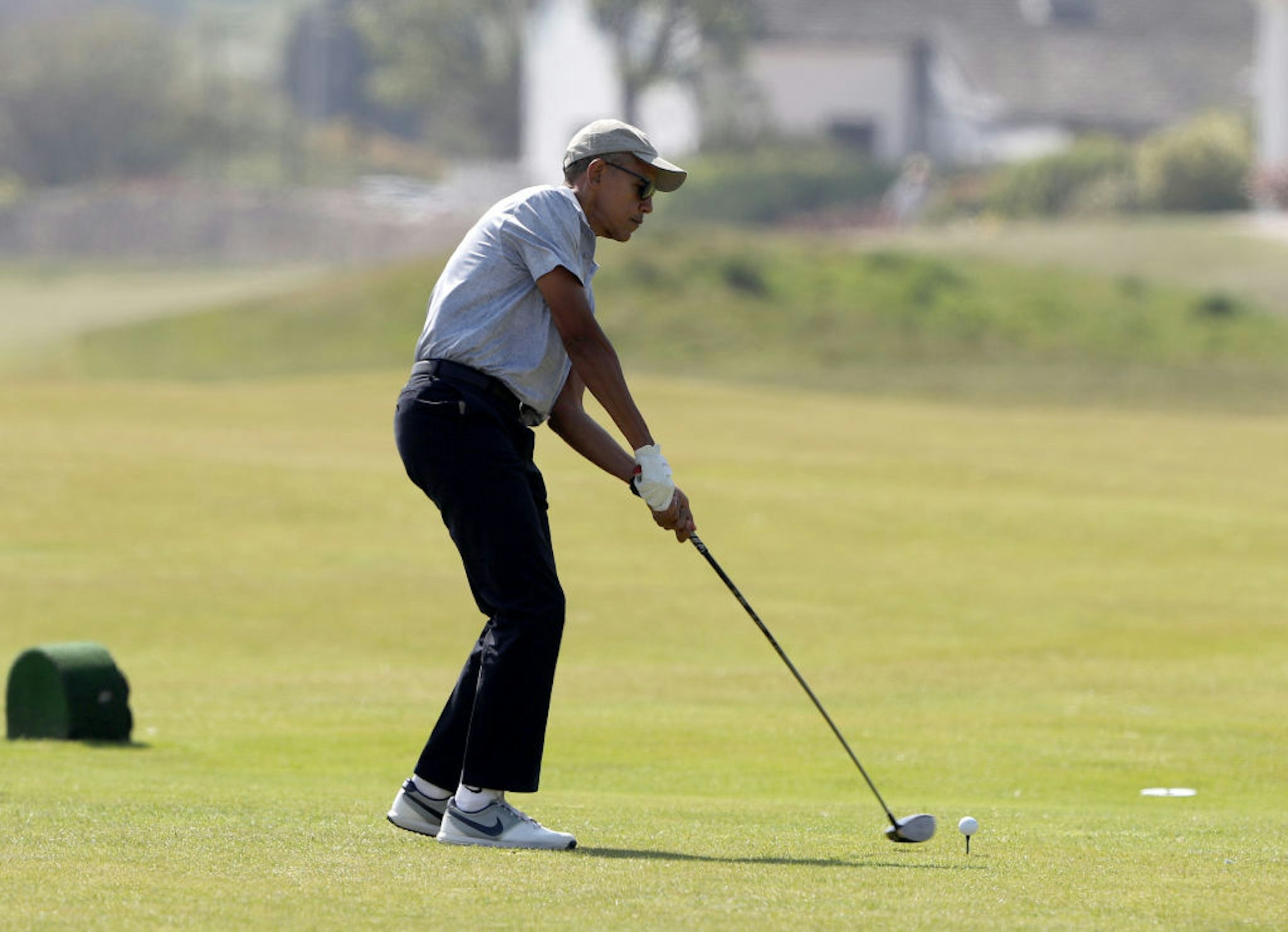 Former US President Barack Obama during a round of golf on the Old Course at St Andrews during a Visit to Scotland