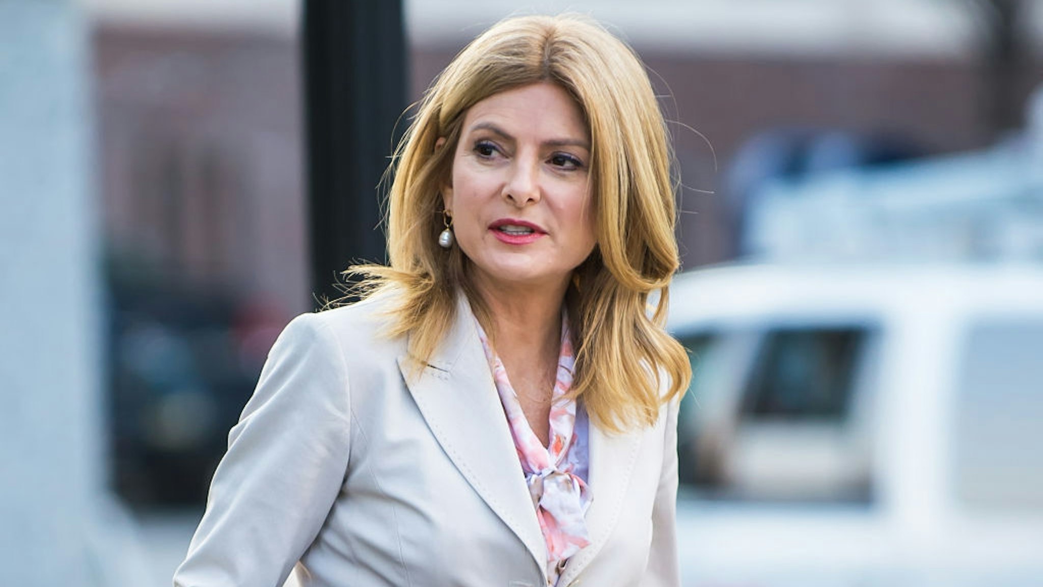 Civil rights attorney Lisa Bloom is seen around the Montgomery County Courthouse during the third day of Bill Cosby's sexual assault charges on April 11, 2018 in Norristown, Pennsylvania.