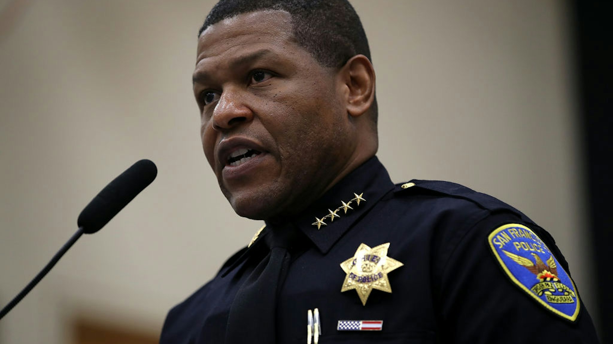 San Francisco police chief Bill Scott speaks during a news conference at the San Francisco Police Academy on May 15, 2018 in San Francisco, California.