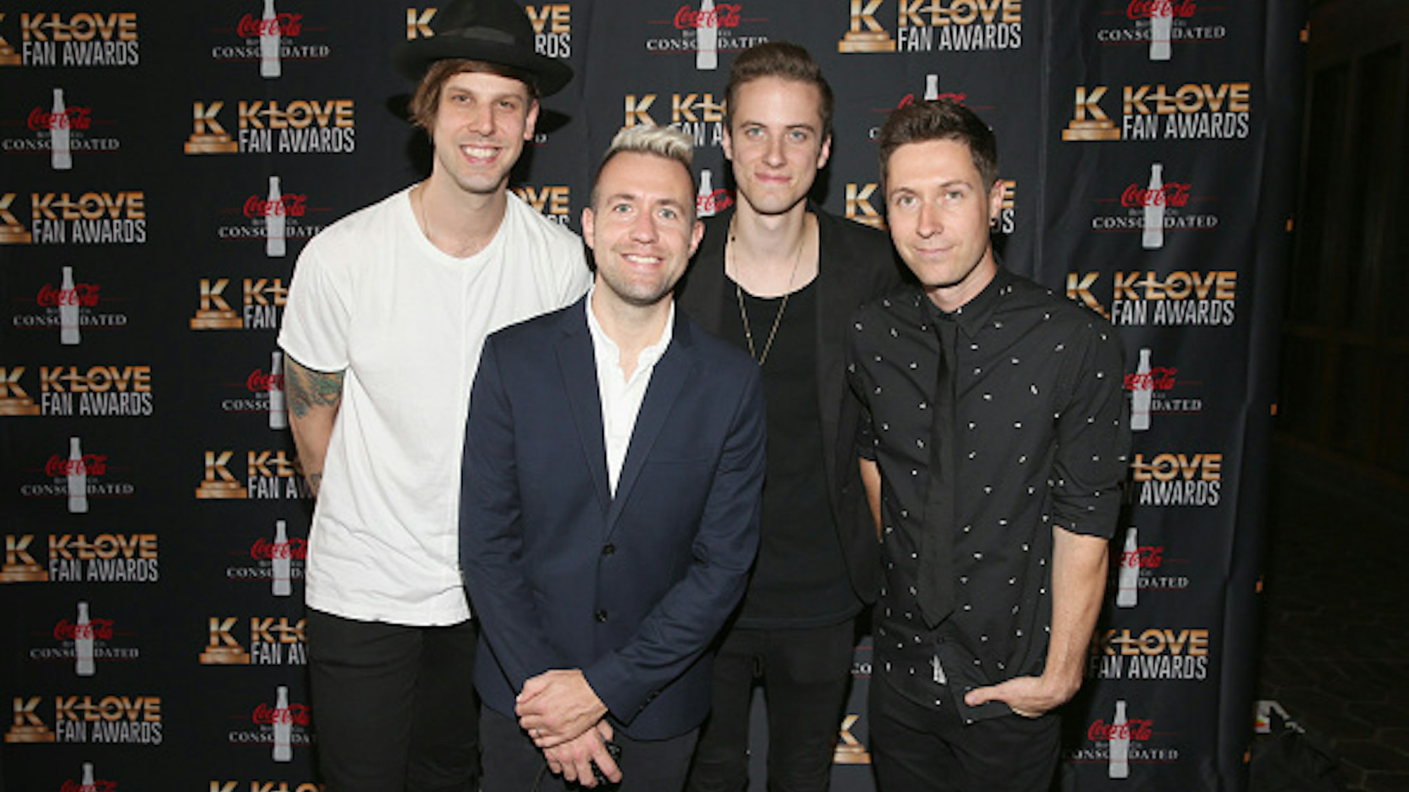 NASHVILLE, TN - MAY 28: David Niacaris, Jon Steingard, Micah Kuiper, and Daniel Biro of Hawk Nelson arrive at the 5th Annual KLOVE Fan Awards at The Grand Ole Opry on May 28, 2017 in Nashville, Tennessee.