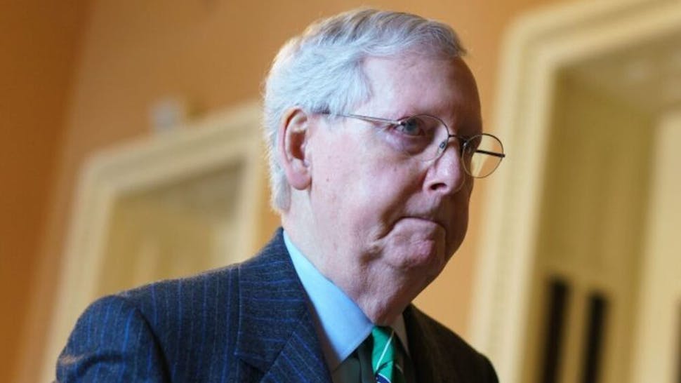 US-POLITICS-CONGRESS-VIRUS Senate Majority Leader Mitch McConnell, R-KY, walks from his office at the US Capitol in Washington, DC on March 19, 2020.