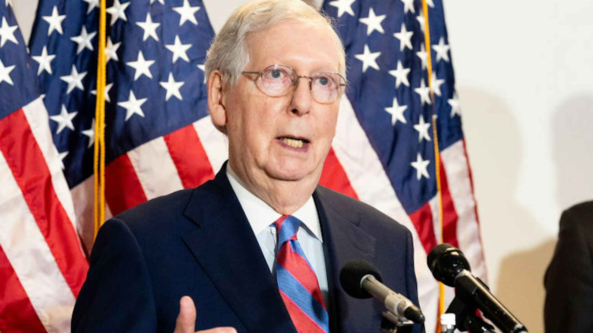WASHINGTON, UNITED STATES - MAY 12, 2020: U.S. Senator Mitch McConnell (R-KY) speaks during the Republican Senate Caucus Leadership press conference in Washington, DC.