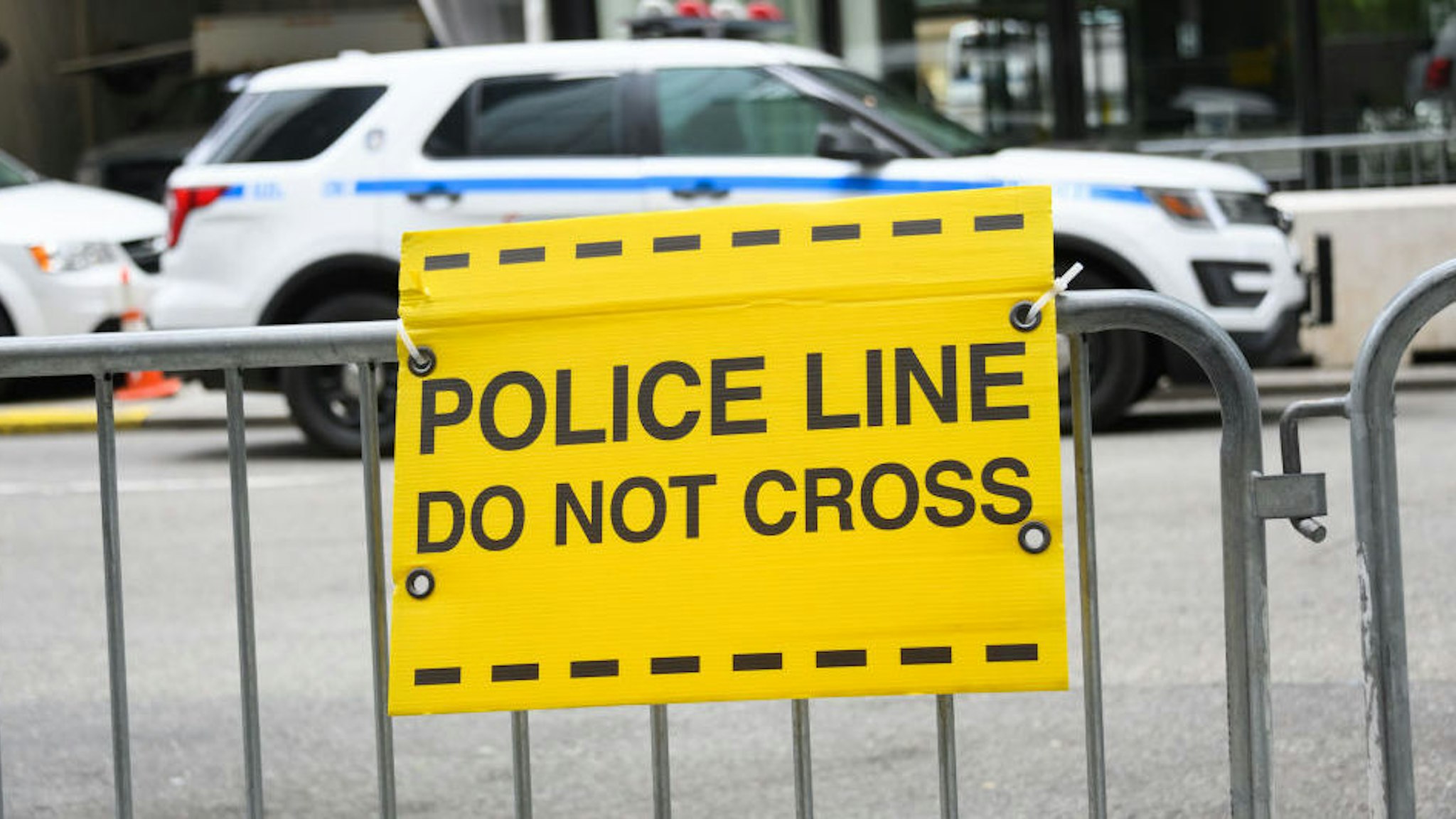 A police 'Do Not Cross' sign placed outside Trump Tower on Fifth Avenue during the coronavirus pandemic on May 2, 2020 in New York City. COVID-19 has spread to most countries around the world, claiming over 244,000 lives with over 3.4 million infections reported. (Photo by Noam Galai/Getty Images)