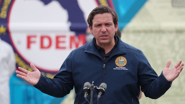Florida Gov. Ron DeSantis speaks during a press conference at the Hard Rock Stadium testing site on May 06, 2020 in Miami Gardens, Florida. Gov. DeSantis announced during the press conference that a COVID-19 antibodies test will be available. The test can show if a person has had the virus in the past without showing symptoms, and therefore may be immune to it. The test will be available to first responders and health care workers first, with the goal of being able to expand testing to the general public. (Photo by Joe Raedle/Getty Images)