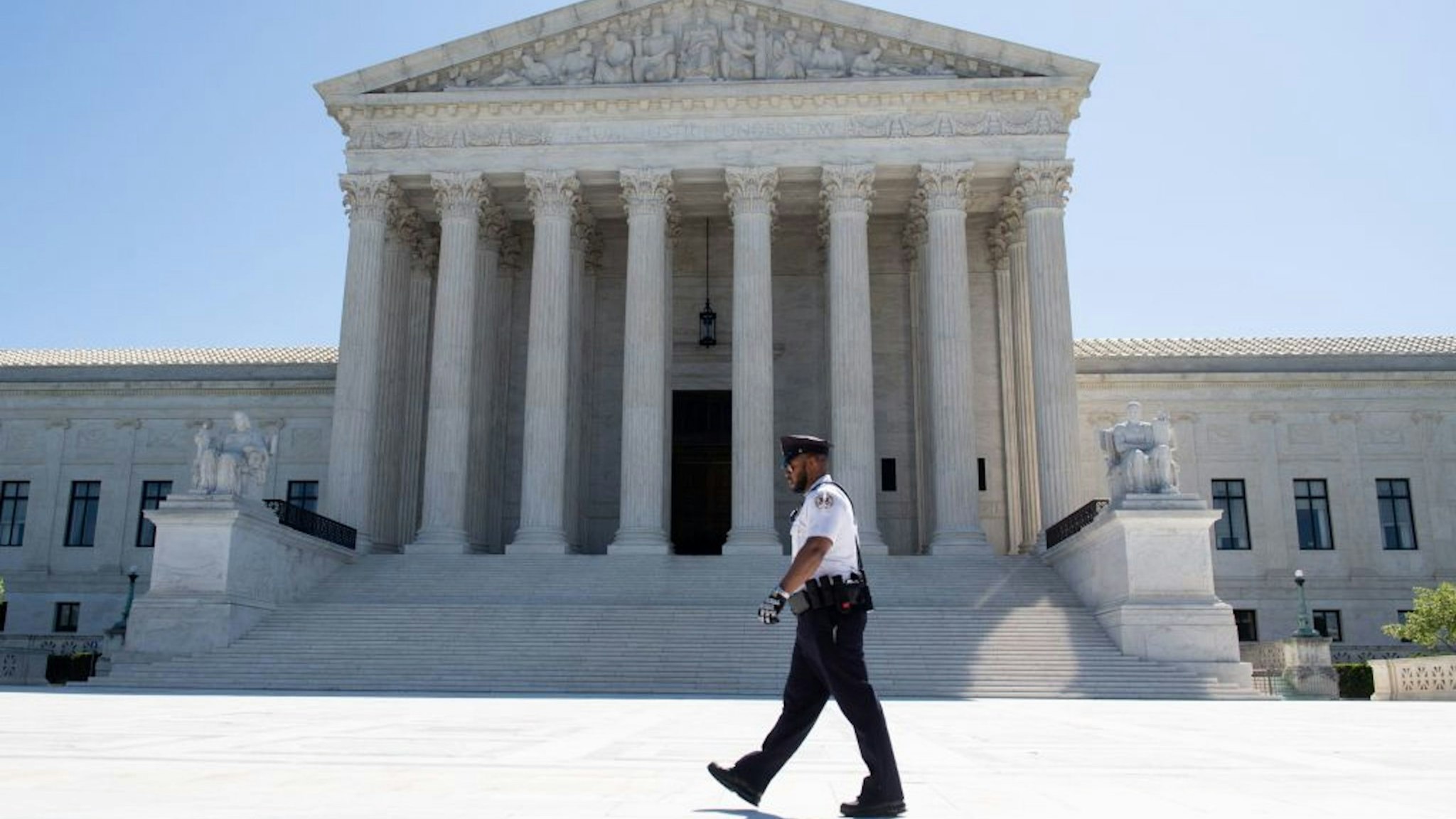 The US Supreme Court is seen in Washington, DC, on May 4, 2020, during the first day of oral arguments held by telephone, a first in the Court's history, as a result of COVID-19, known as coronavirus.
