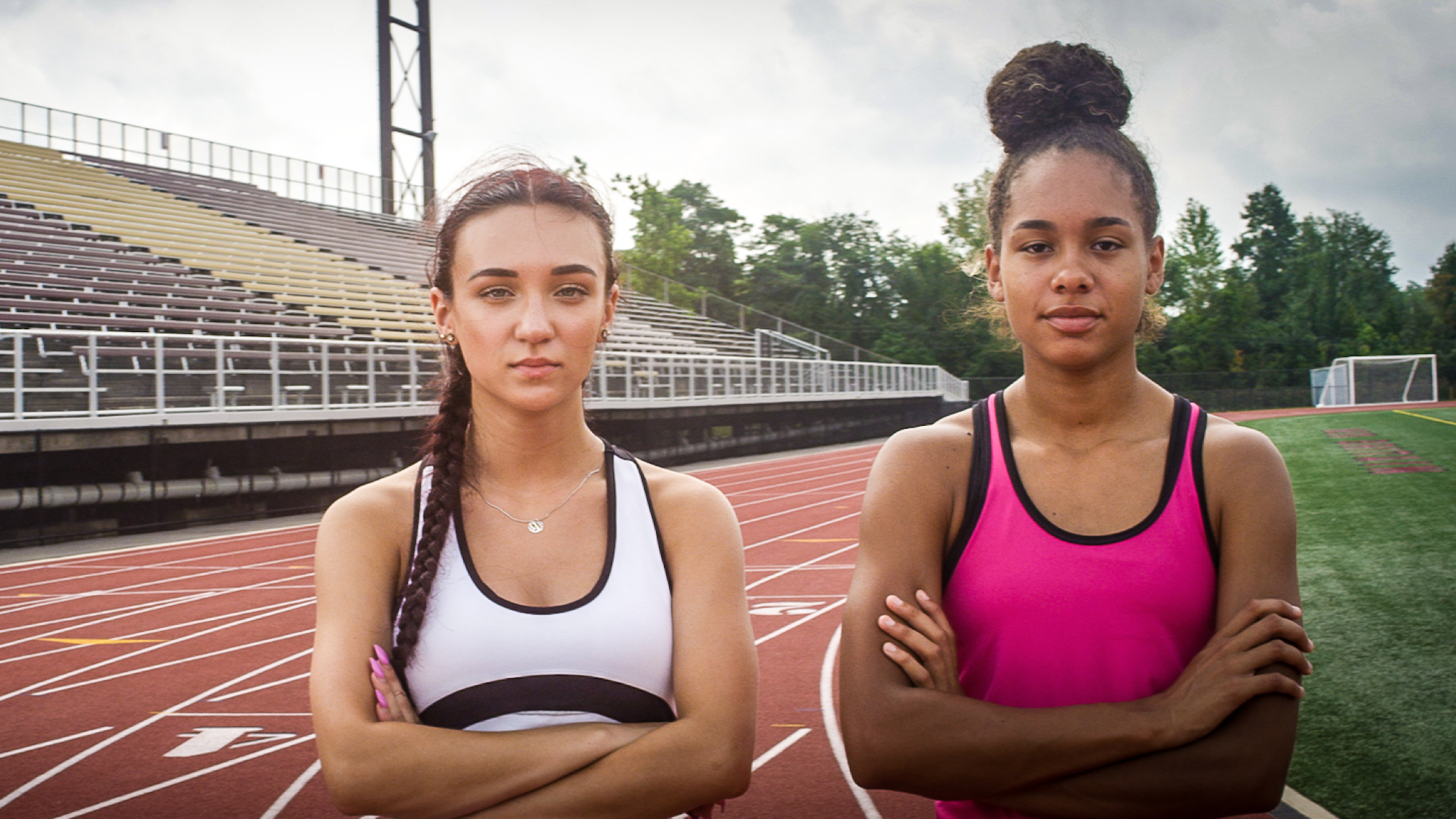 High-school athletes Selina Soule (left) and Alanna Smith (right), who compete within the Connecticut Interscholastic Athletic Conference.