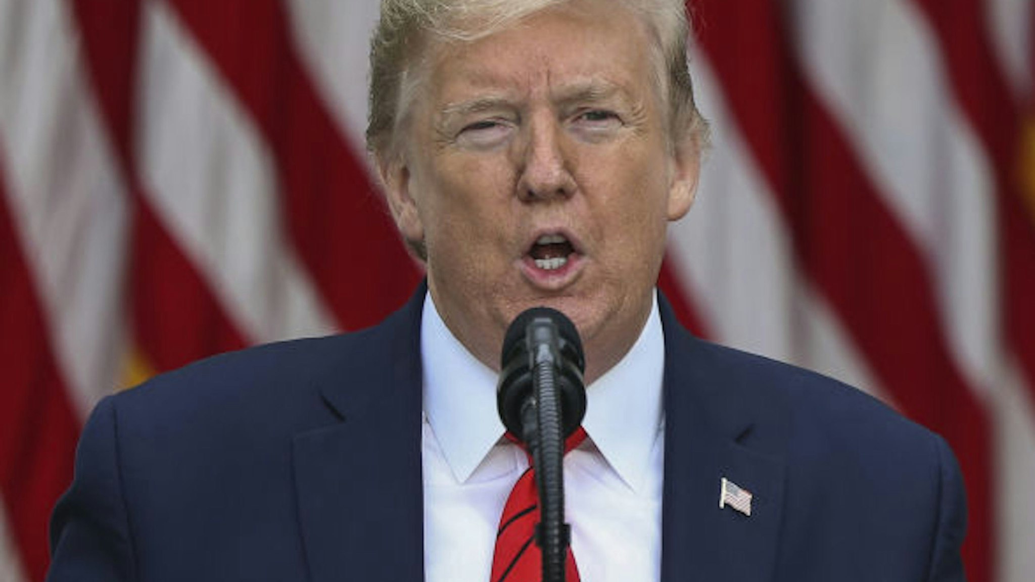President Donald Trump speaks during a press briefing on testing in the Rose Garden of the White House on May 11, 2020 in Washington,