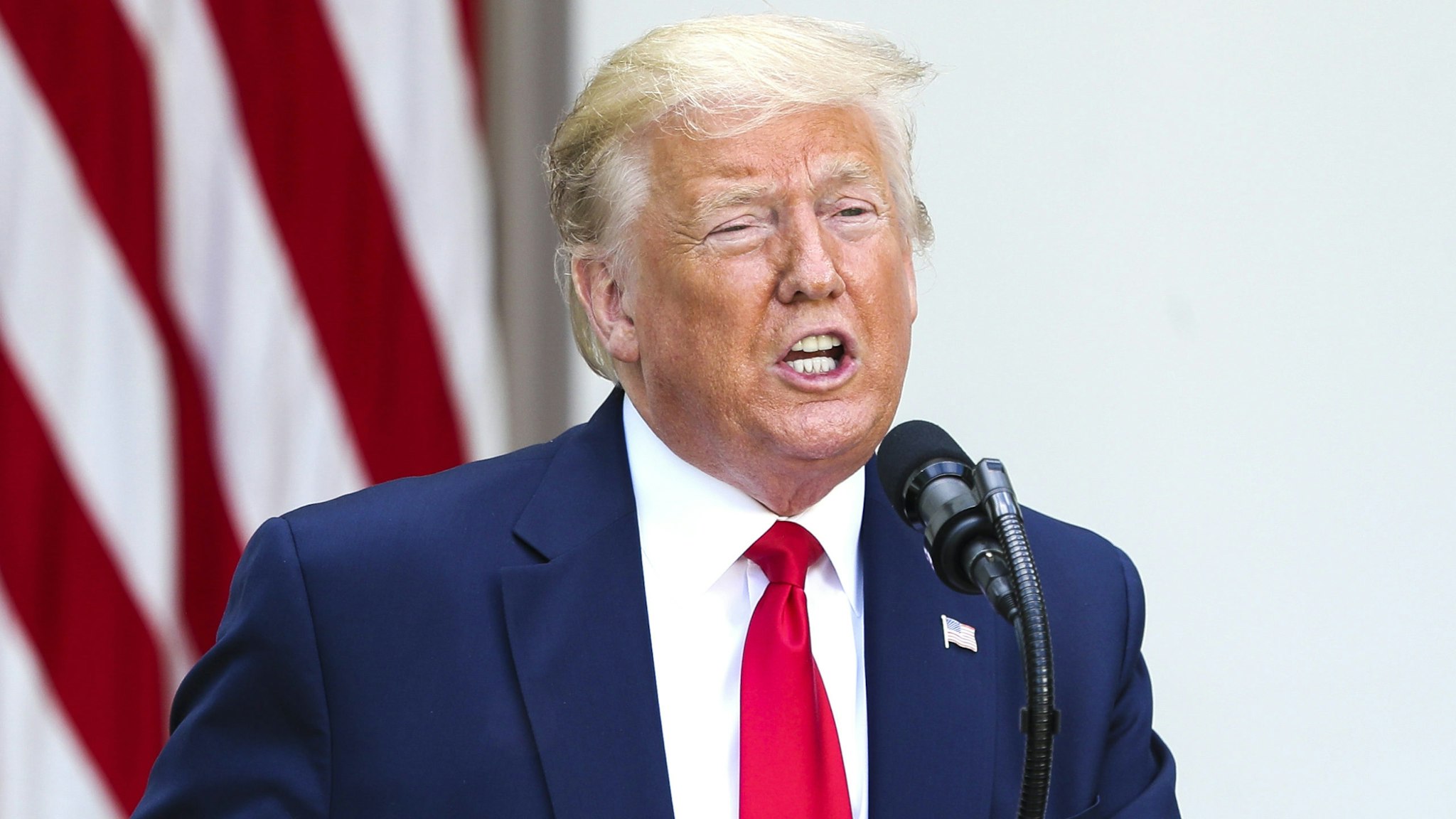 U.S. President Donald Trump speaks during a protecting seniors with diabetes event in the Rose Garden of the White House in Washington, D.C., U.S., on Tuesday, May 26, 2020. Over 1,700 Medicare prescription drugs and managed care plans have applied to participate in a Trump administration savings model that will mean seniors won't have to pay more than $35 per month for insulin, the CMS announced Tuesday.