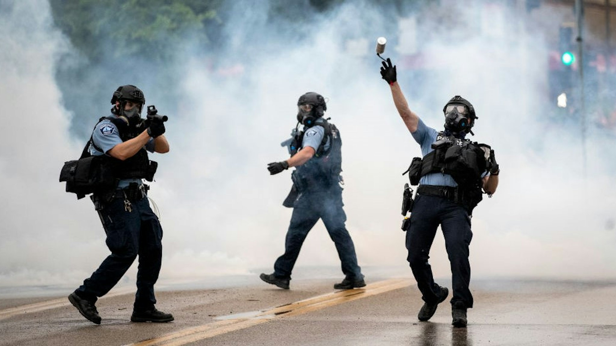 MINNEAPOLIS, MN,- MAY 26: Police clashed with protesters at the Minneapolis 3rd Police Precinct. People gathered at Chicago Ave. and East 38th Street during a rally in Minneapolis on Tuesday, May 26, 2020. Federal authorities are investigating a white Minneapolis police officer for possible civil rights violations, after a video surface showing him kneeling on a handcuffed African-American man’s neck and ignoring the man’s protests that he couldn’t breathe. The man later died. An attorney for the man’s family identified him as George Floyd. (Photo by