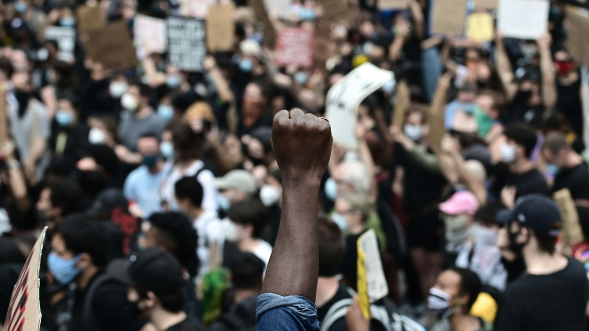 Protesters demonstrate on June 2, 2020, during a "Black Lives Matter" protest in New York City.