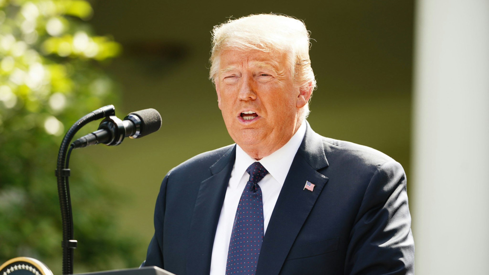U.S. President Donald Trump speaks during a news conference with Andrzej Duda, Poland's president, not pictured, in the Rose Garden of the White House in Washington, D.C., U.S., on Wednesday, June 24, 2020.