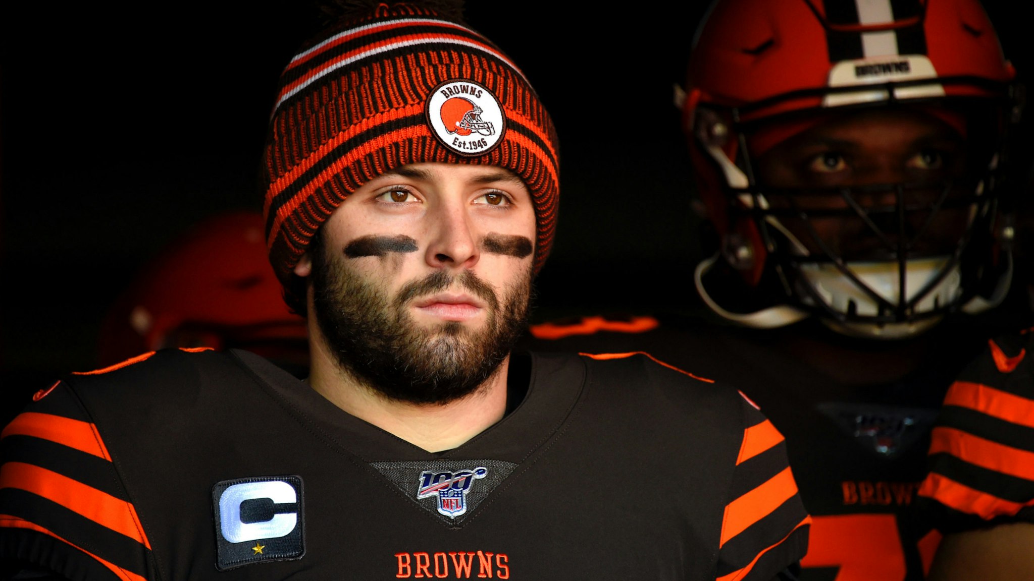 Baker Mayfield #6 of the Cleveland Browns prepares to take the field prior to the game against the Baltimore Ravens at FirstEnergy Stadium on December 22, 2019 in Cleveland, Ohio.