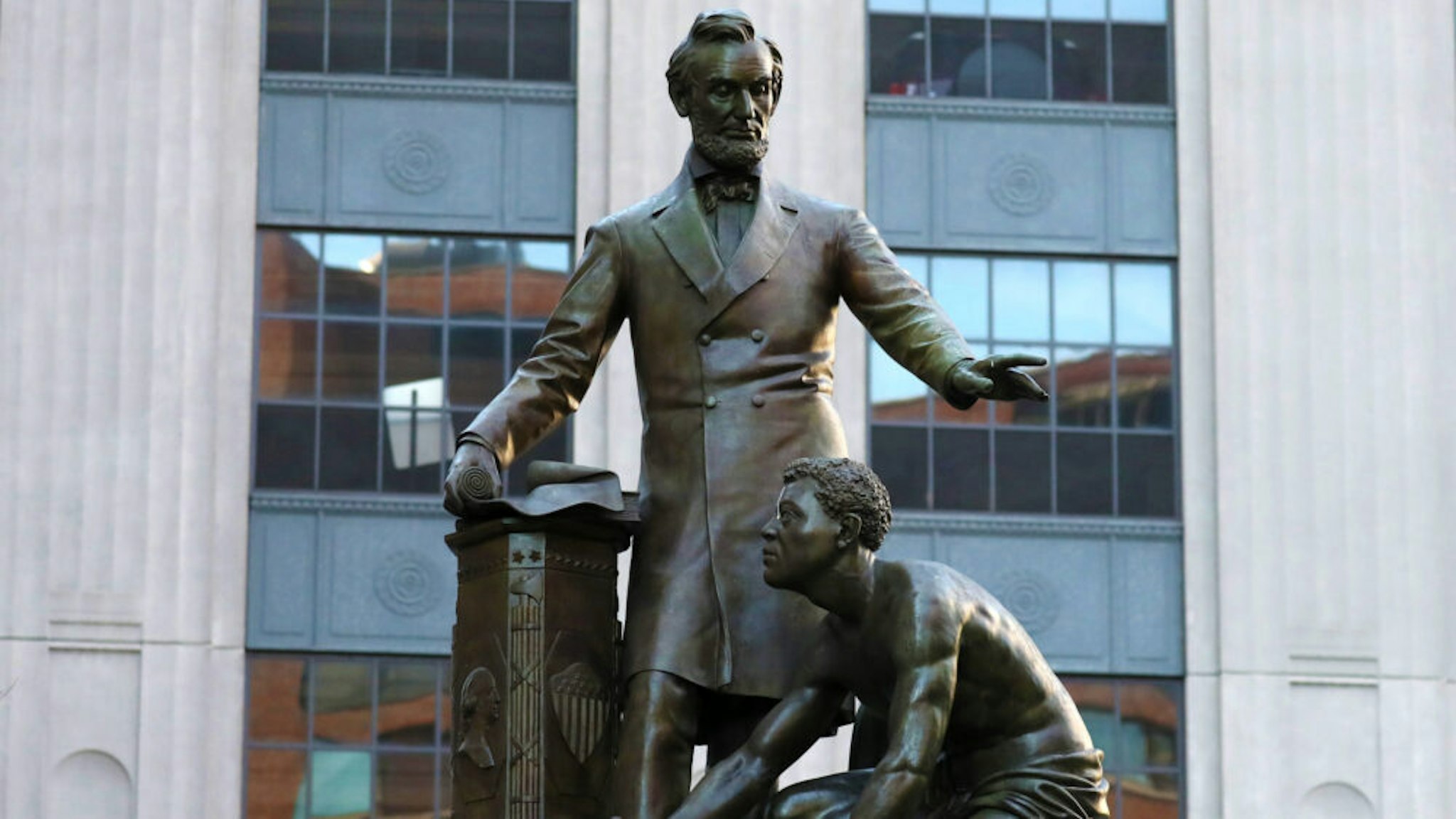 BOSTON, MA - JUNE 2: The Abraham Lincoln statue, 1879, by Thomas Ball in Park Square in Boston, is pictured on Jun. 2, 2017.