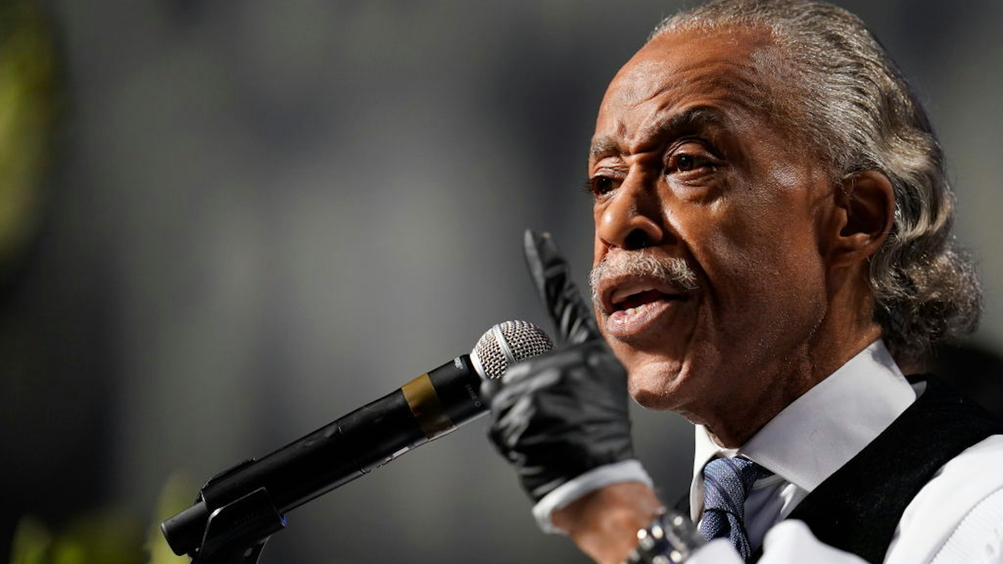 The Rev. Al Sharpton speaks at the funeral service for George Floyd in the chapel at the Fountain of Praise church June 9, 2020 in Houston, Texas. Floyd died May 25 while in Minneapolis police custody, sparking nationwide protests. (Photo by David J. Phillip-Pool/Getty Images)