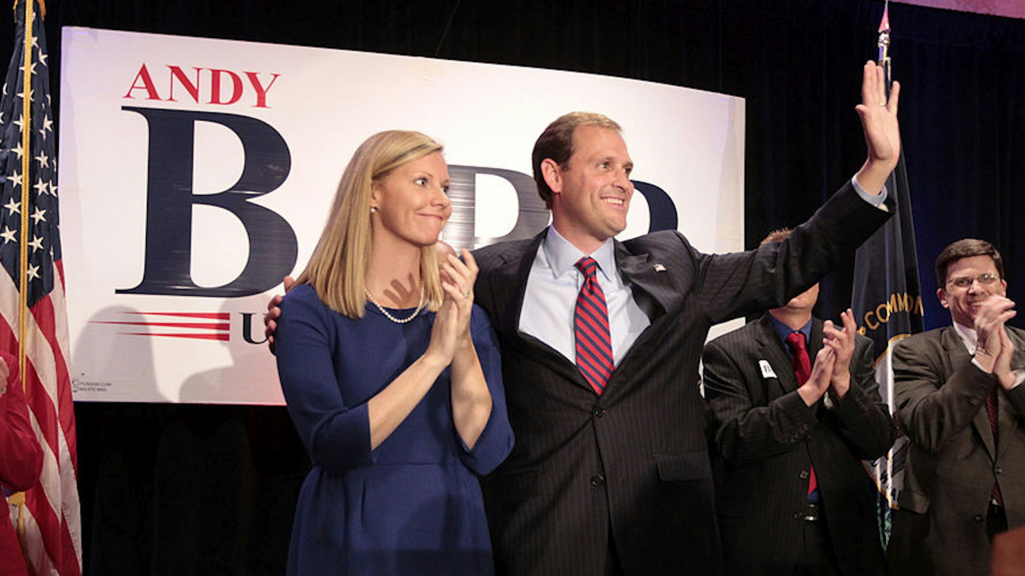 Republican Andy Barr, with wife Carol Barr, was congratulated by supporters after unseating Ben Chandler for Kentucky's 6th Congressional District in Lexington, Kentucky, on Tuesday, November 6, 2012.