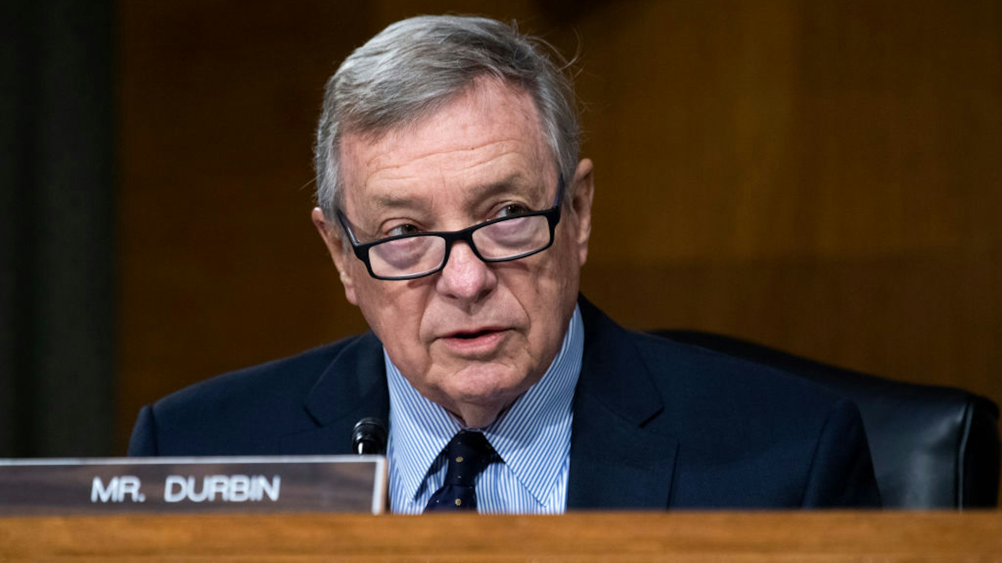 Sen. Richard Durbin (D-IL) makes an opening statement during the Senate Judiciary Committee hearing examining risks of Covid-19 in jails at the Dirksen Building of the U.S. Capitol June 2, 2020 in Washington, D.C. (Photo By Tom Williams-Pool/Getty Images)
