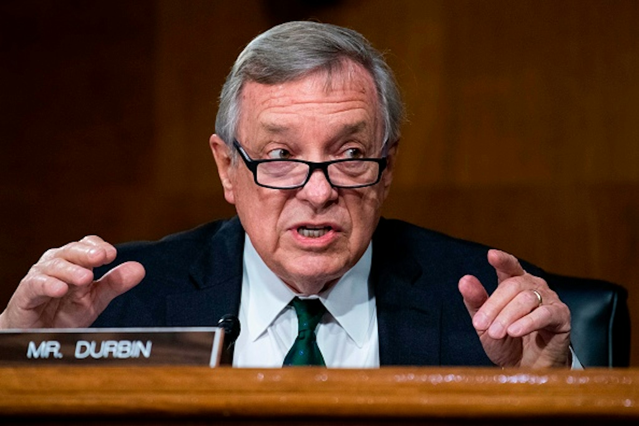 Sen. Richard Durbin, D-Ill., asks a question during the Senate Judiciary Committee hearing titled Police Use of Force and Community Relations, in Dirksen Senate Office Building in Washington, DC, on June 16, 2020.
