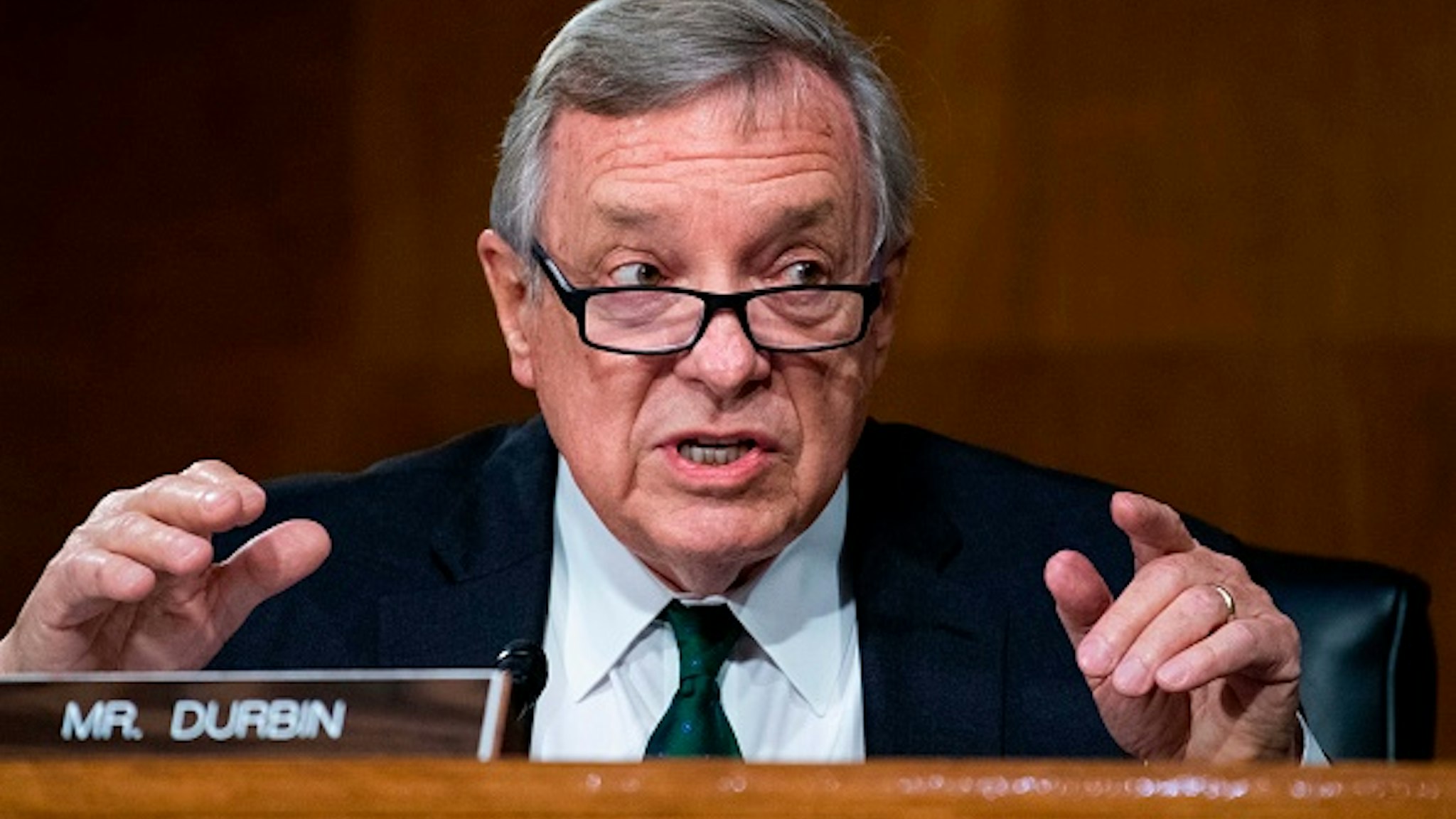 Sen. Richard Durbin, D-Ill., asks a question during the Senate Judiciary Committee hearing titled Police Use of Force and Community Relations, in Dirksen Senate Office Building in Washington, DC, on June 16, 2020.
