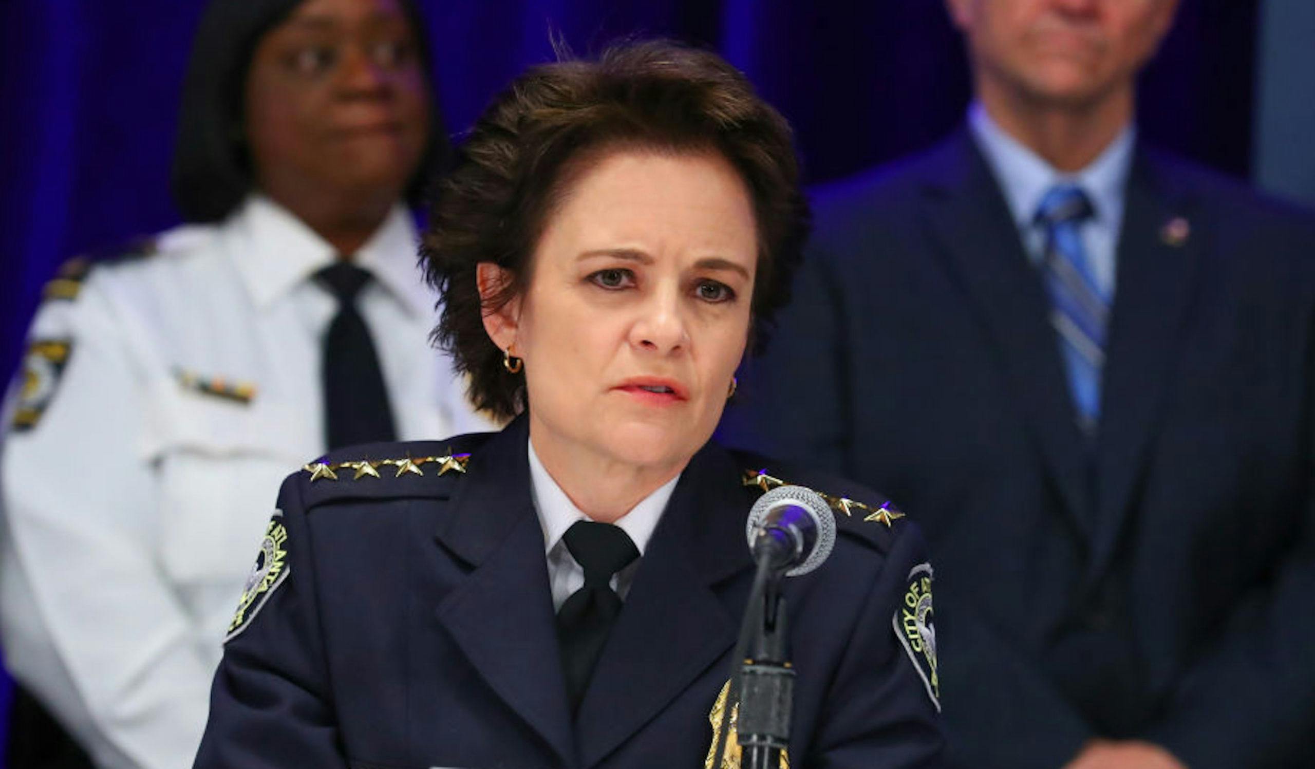 ATLANTA, GA - JANUARY 30: Atlanta Chief of Police Erika Shields during the Security Press Conference during Super Bowl LIII week on January 30, 2019 at the Georgia World Congress Center in Atlanta GA.