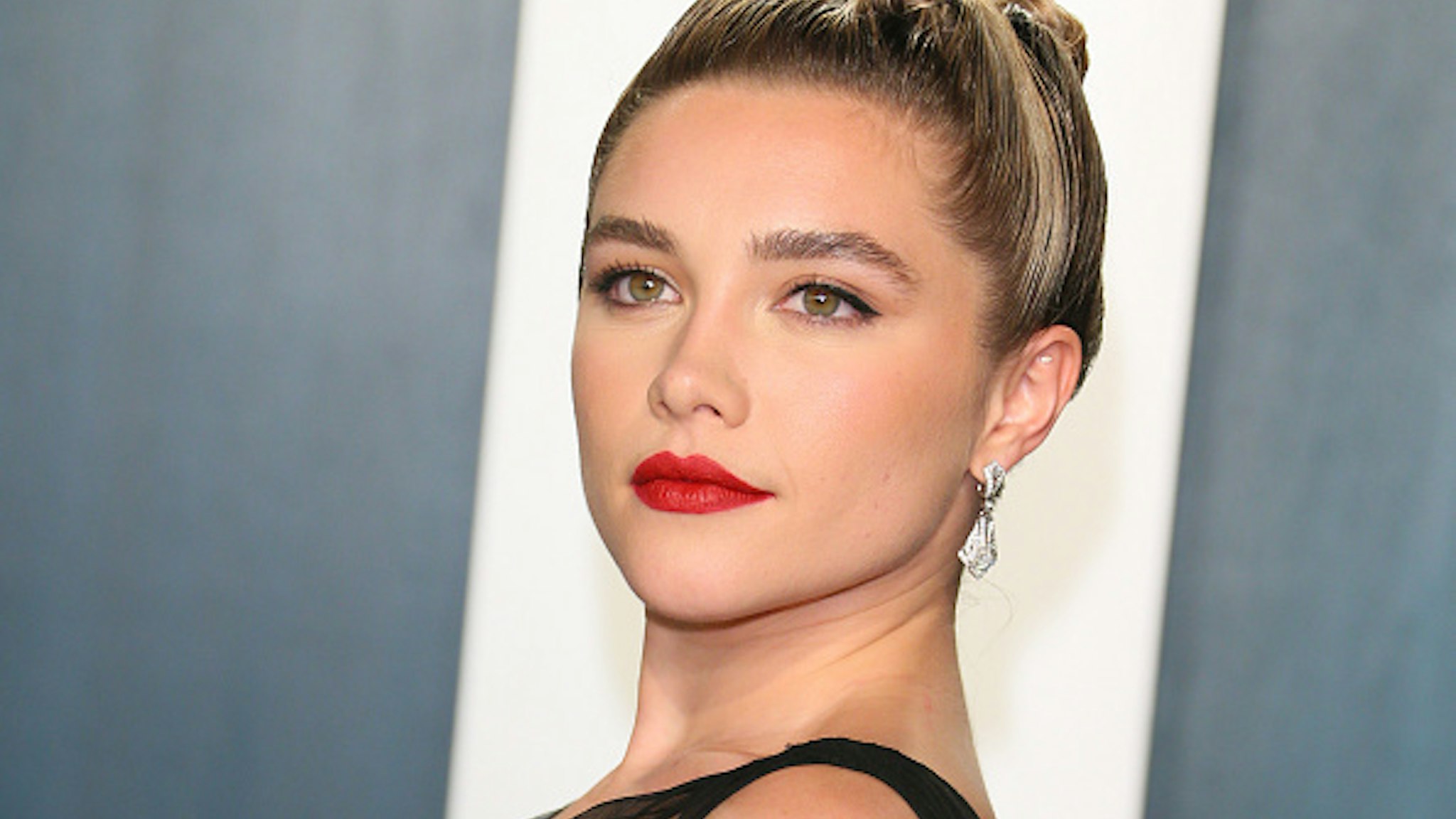 British actress Florence Pugh attends the 2020 Vanity Fair Oscar Party following the 92nd Oscars at The Wallis Annenberg Center for the Performing Arts in Beverly Hills on February 9, 2020.