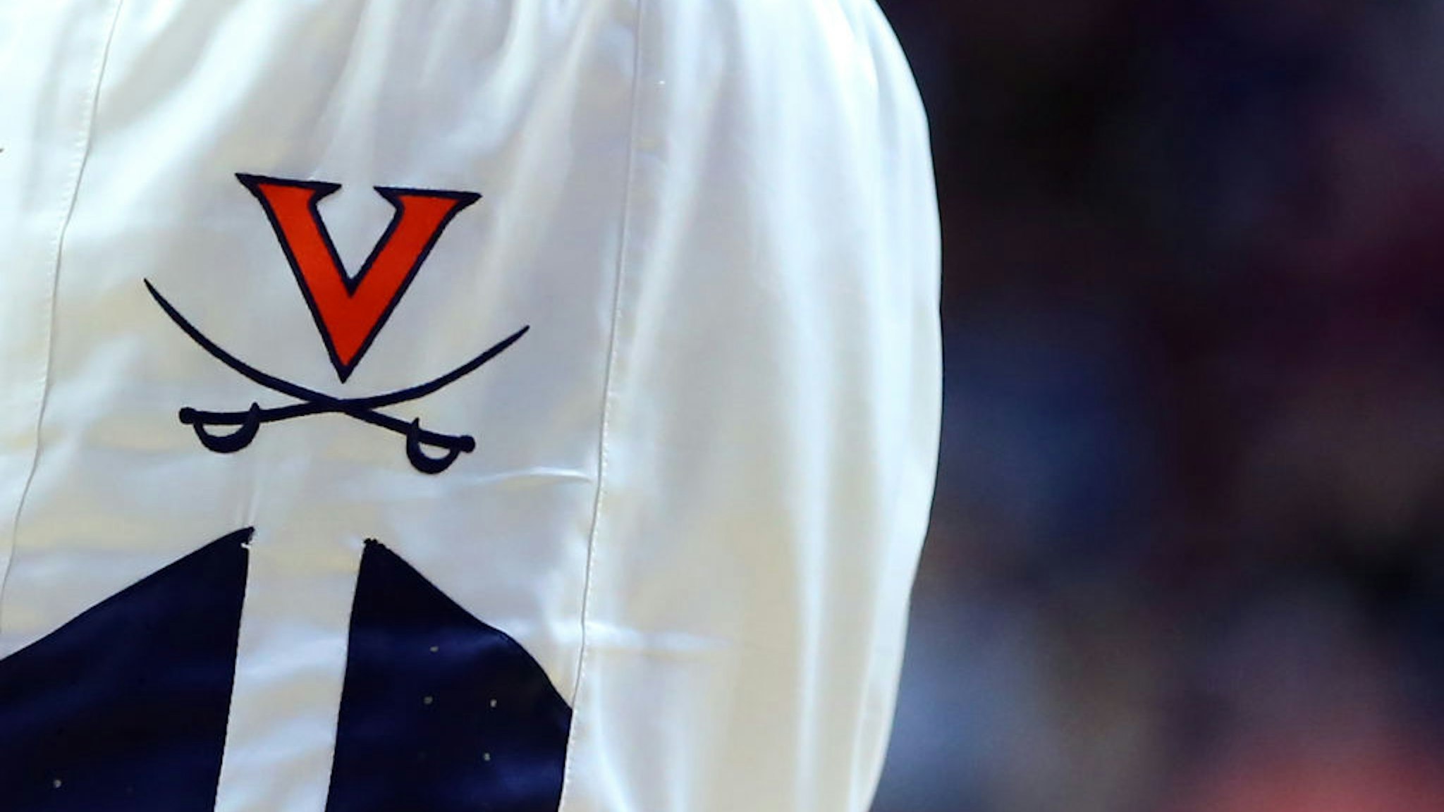 General view of the Virginia Cavaliers logo on a pair of game shorts during the college basketball against UMass Minutemen on November 23, 2019, at Mohegan Sun Arena in Uncasville, CT.